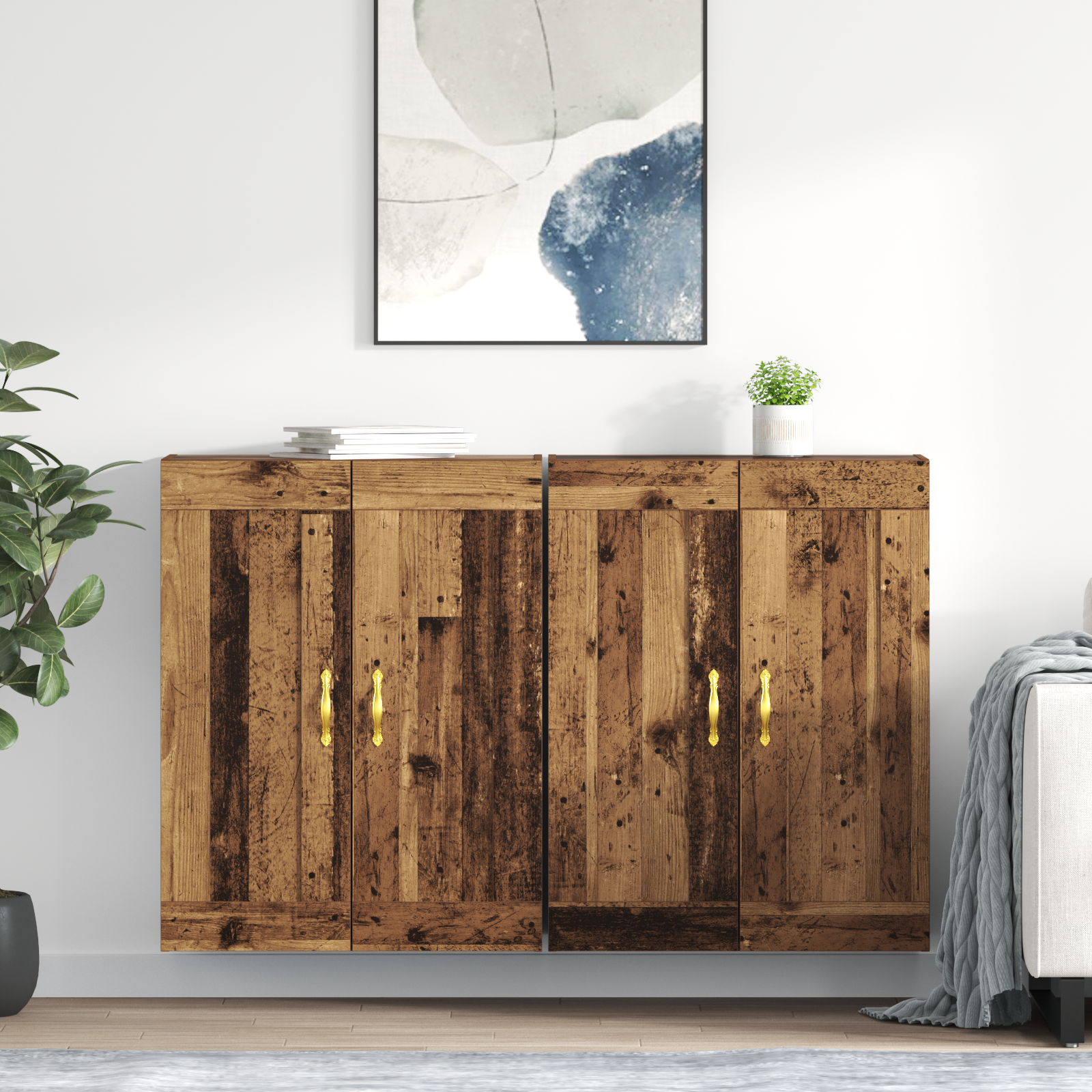 Væghængt skab Vægmonteret 2 pcs Gammelt træ 69,5 x 34 x 90 cm