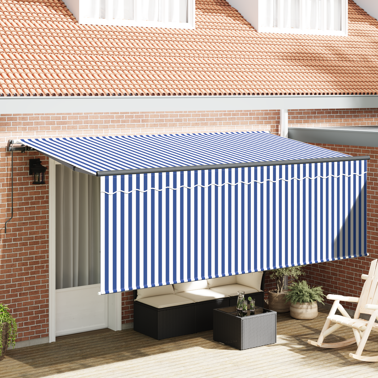 Utrækkelig Markise Stribet Blå 350 x 200 cm Stof