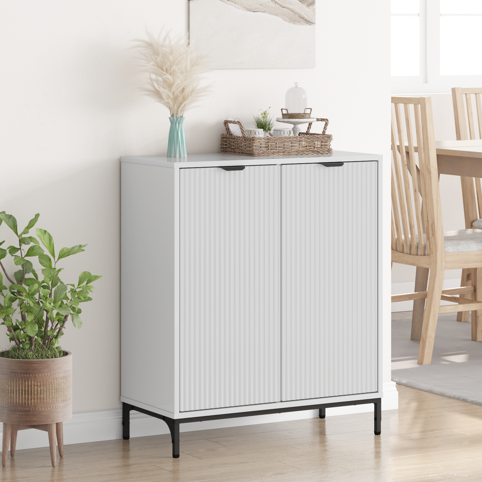 Sideboard Høj gloss hvid 69,5 x 33 x 82 cm Konstrueret træ