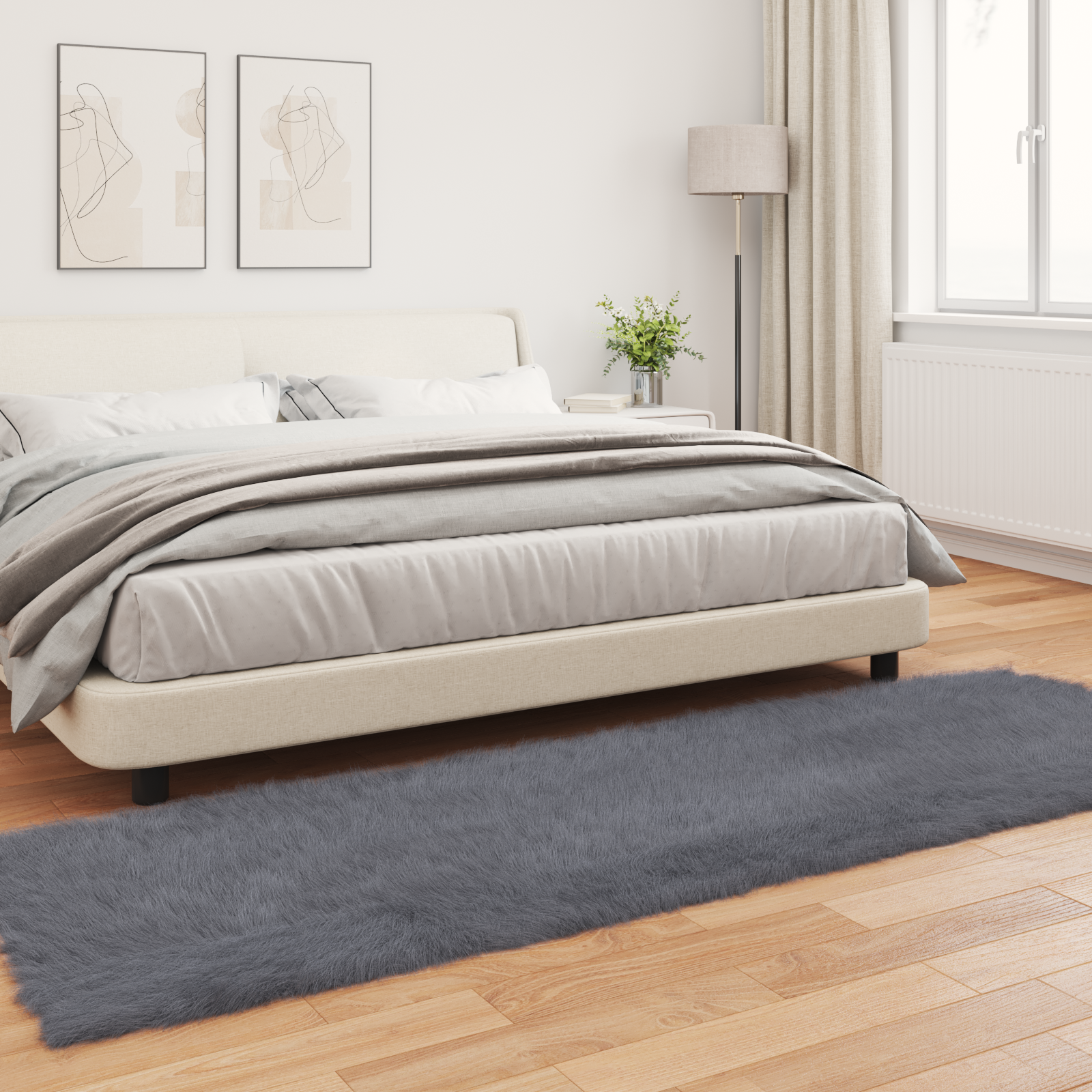 Fuskobbel lammeskindstæppe TAFALLA Antracit 80 x 250 cm