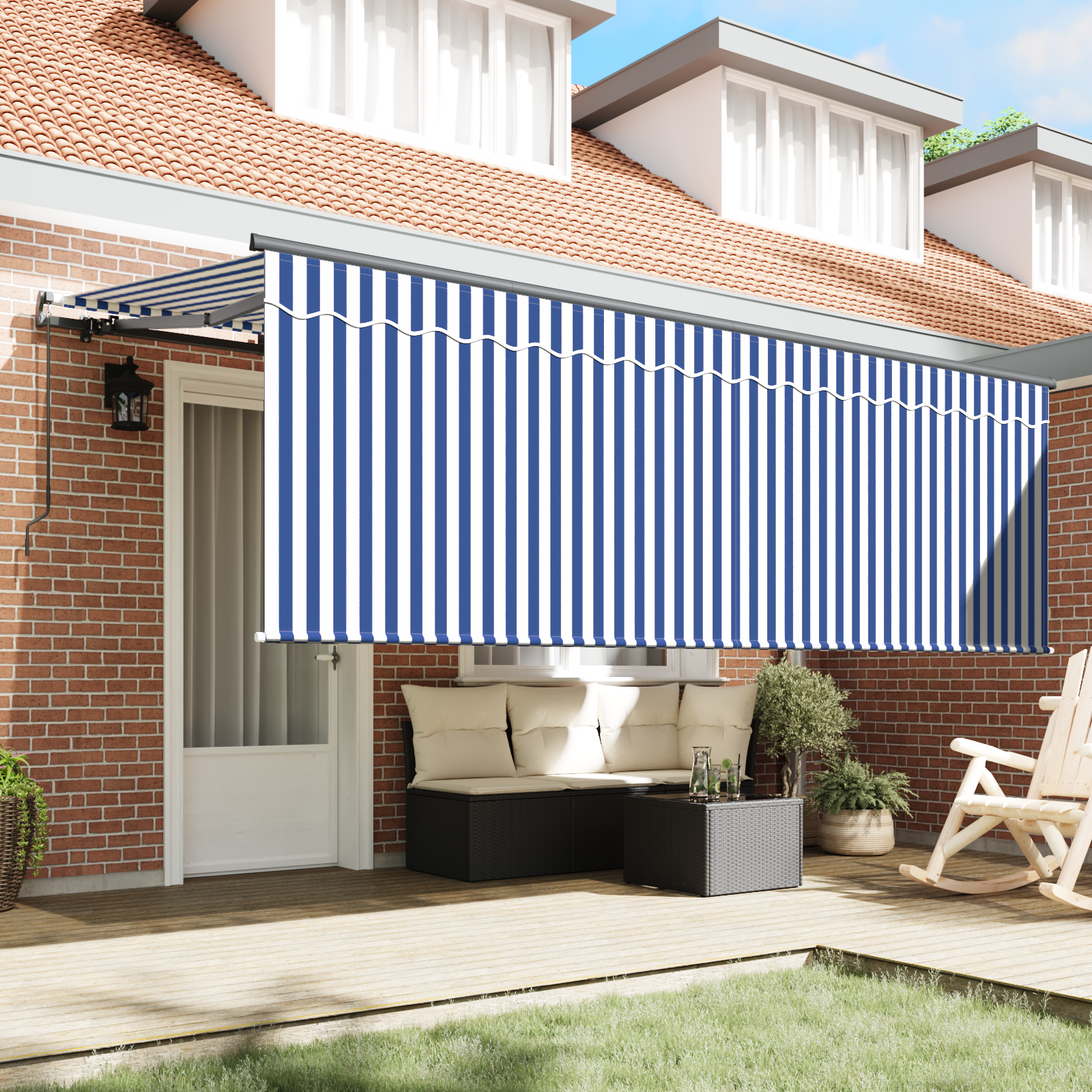 Utrækkelig Markise Stribet Blå 350 x 200 cm Stof