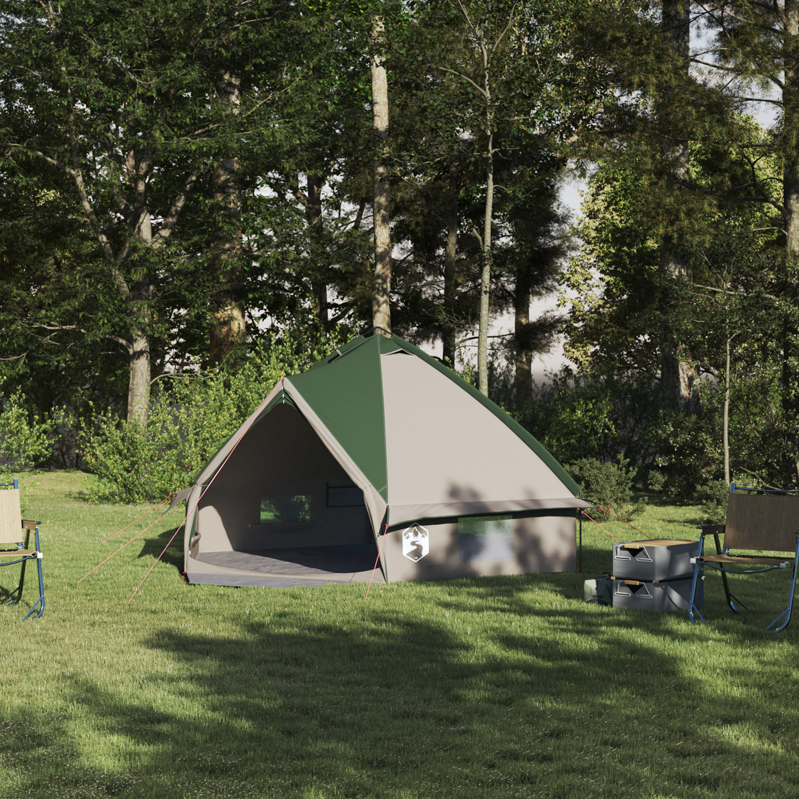 Teepee Telt 4-Person med tag Grøn og Grå 388 x 320 x 169 cm