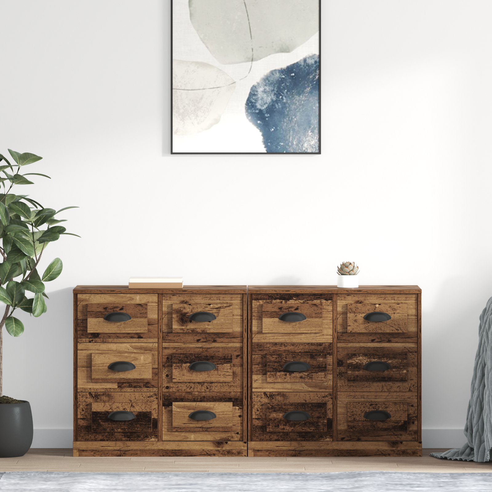 Sideboards med skuffe 2 pcs Gammelt træ 70 x 35,5 x 67,5 cm