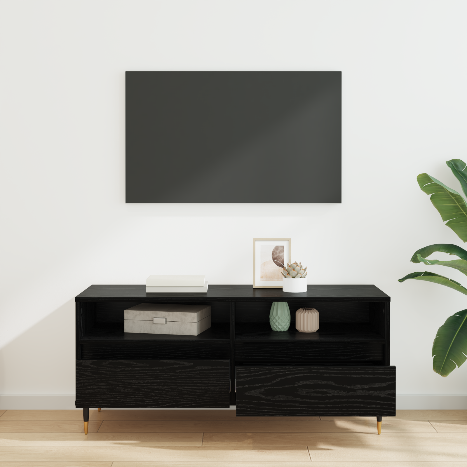 TV-skab Sort eg 100 x 34,5 x 44,5 cm Ingeniørt træ og jern