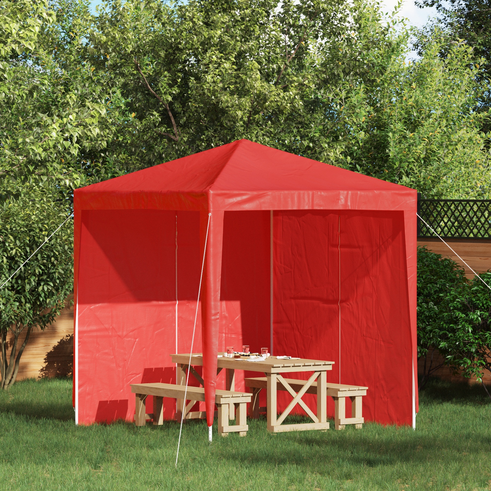 Festasidevæg 2 pcs Rød 200 x 195 cm PE og stål