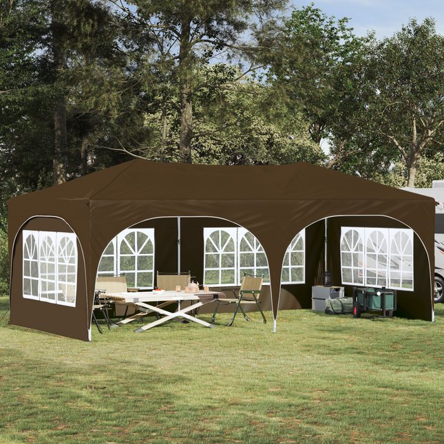 Pop-up Festtelt 575 x 288 x 245 cm Gråbrun Oxford stof