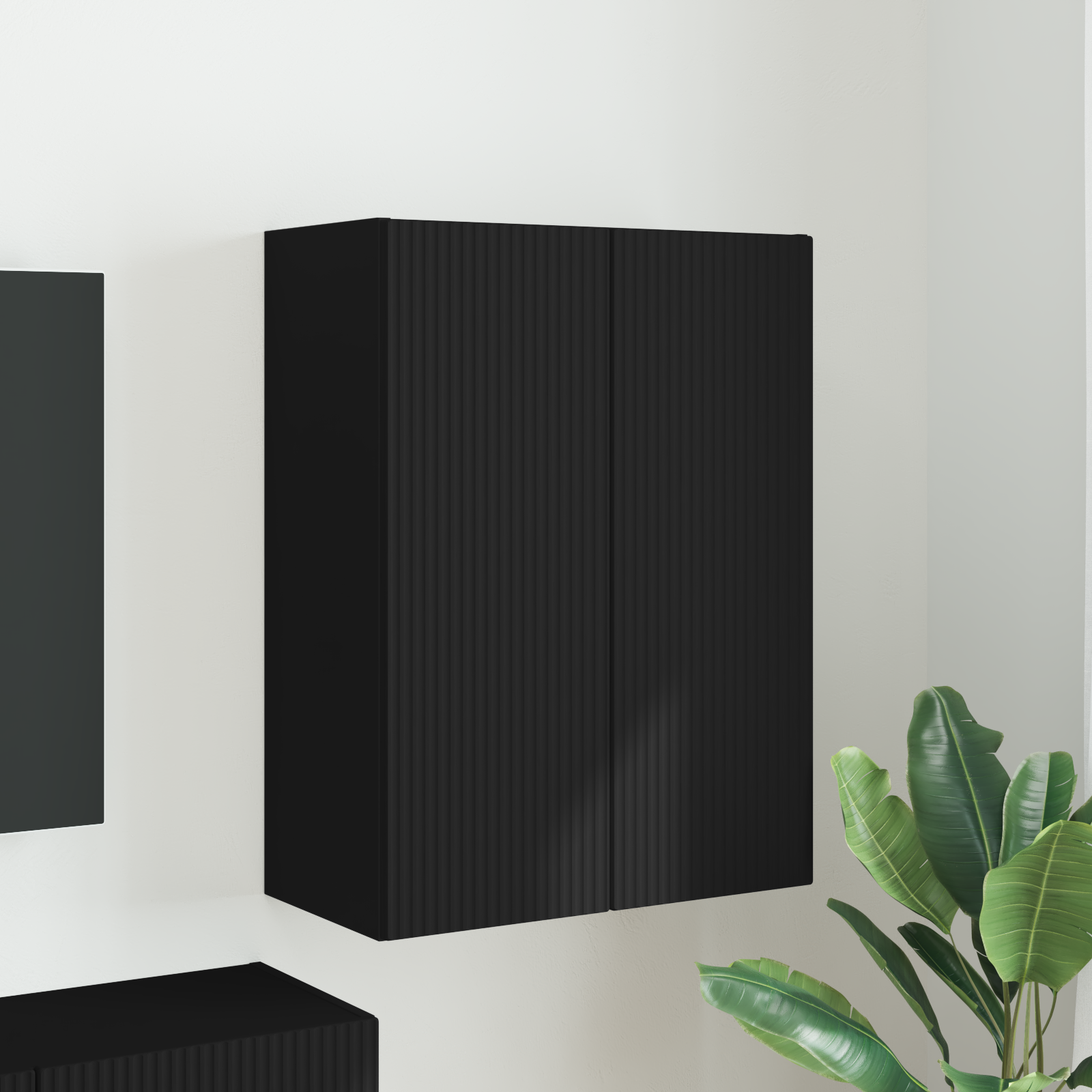 TV vægskab Vægmonteret Sort 59,5 x 31 x 80 cm Konstrueret træ