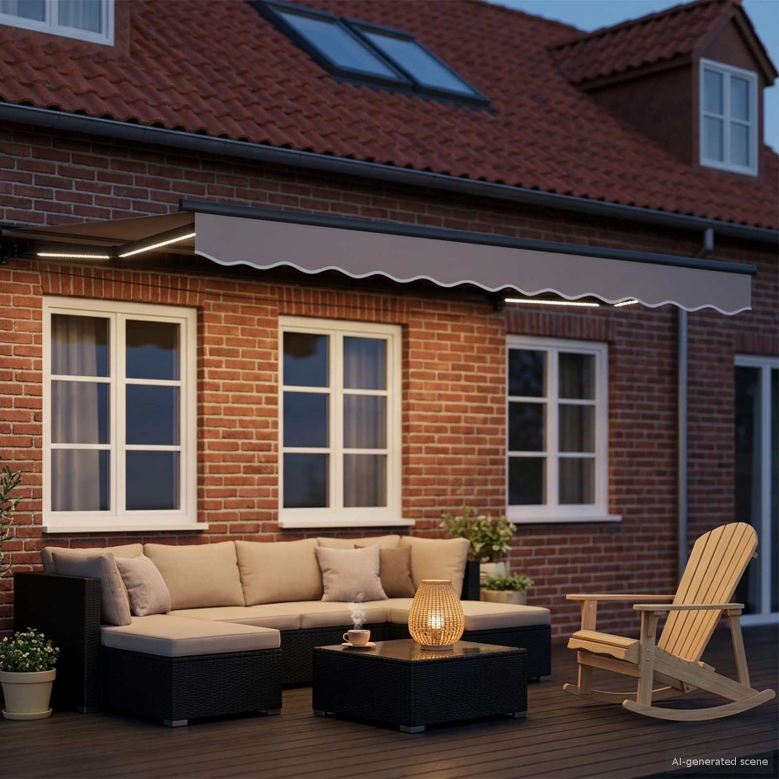 Manuel markise-ramme med LED-lys Antracit 3 x 2 m Aluminium