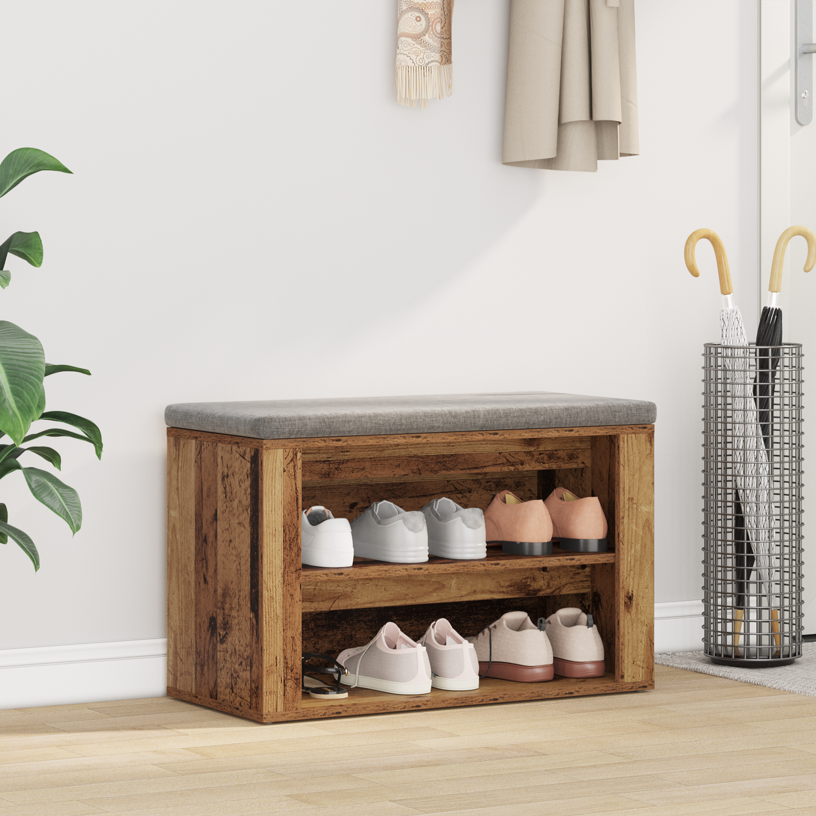 Skostativ med hylde Gammelt træ 75 x 35 x 45 cm Konstrueret træ