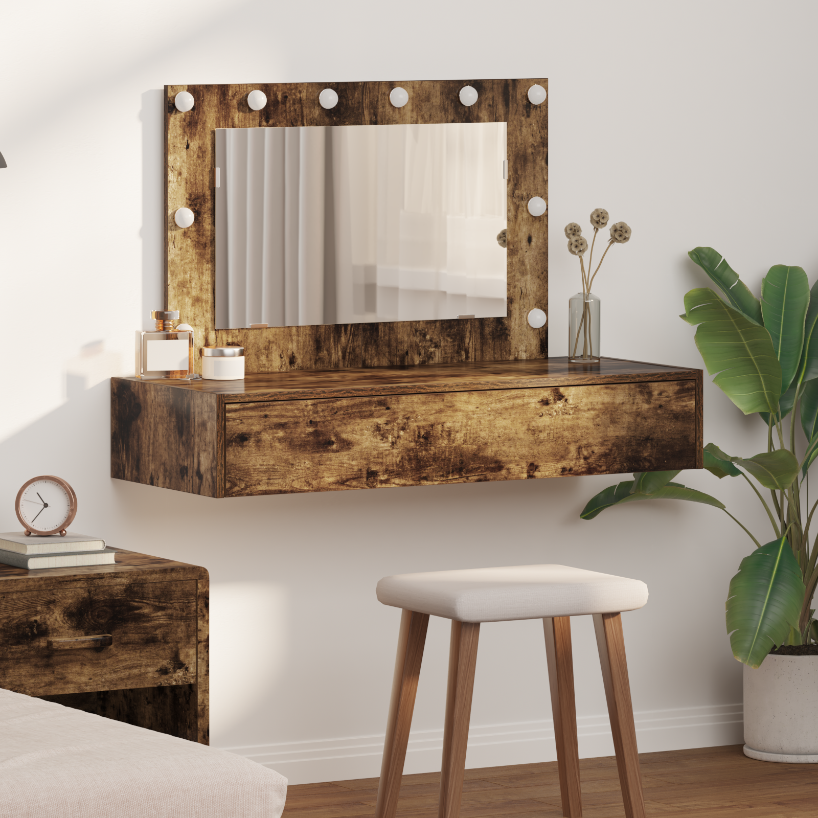 Klædeskab med spejllys Brun 100 x 40 x 70 cm Konstrueret træ