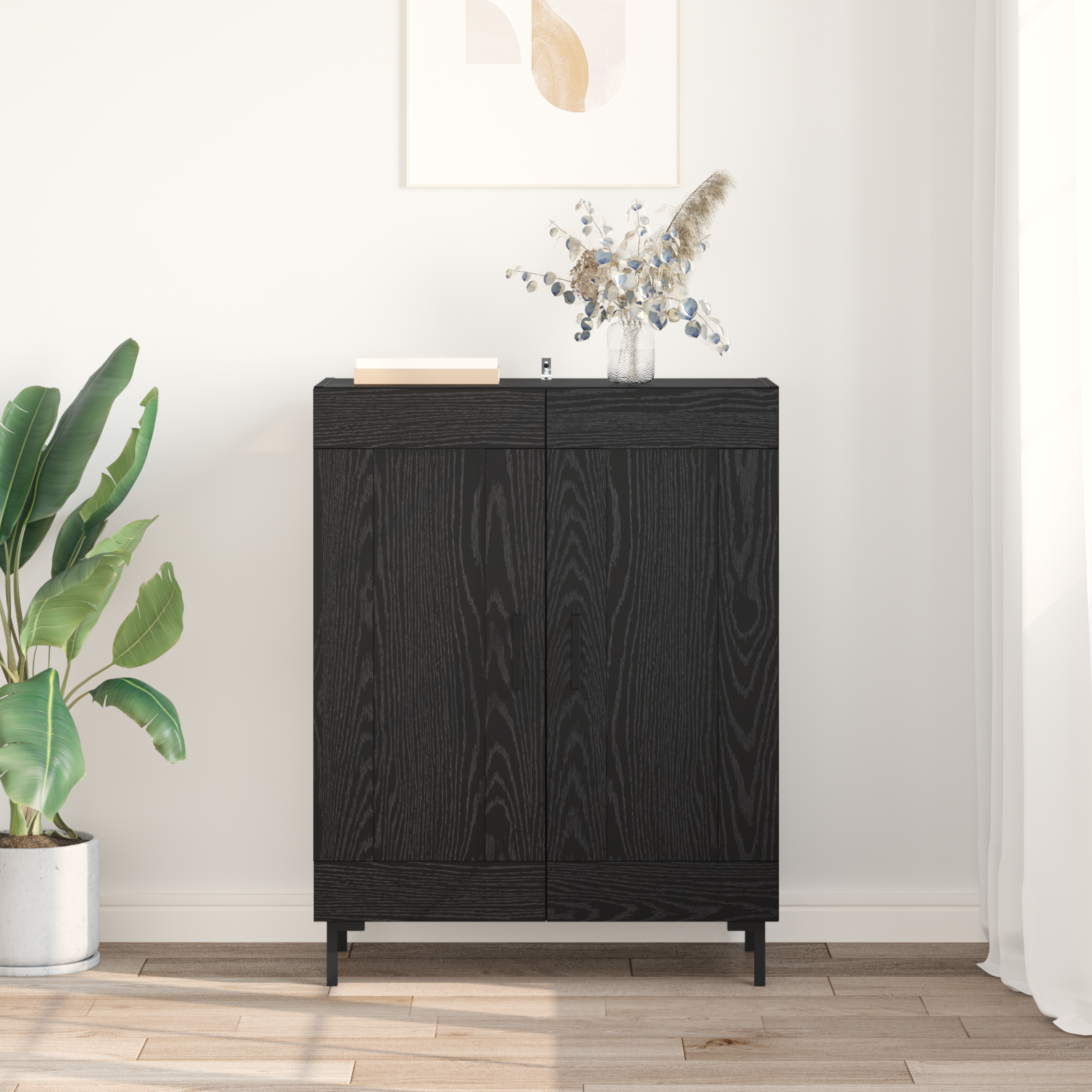 Sideboard Sort eg 69,5 x 34 x 90 cm Ingeniørt træ og jern