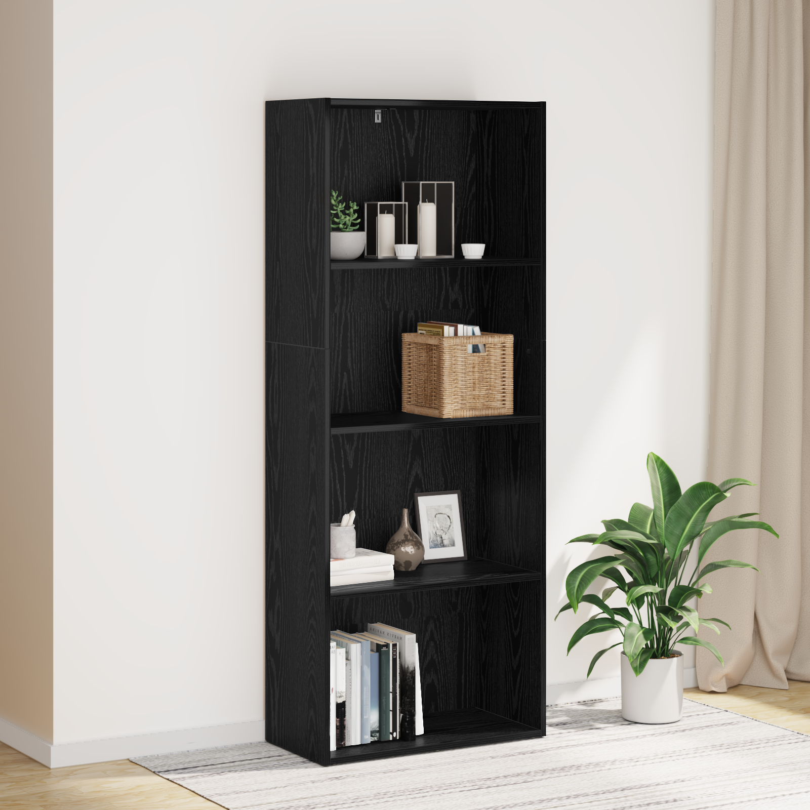 Selvstående boghylde Sort eg 60 x 30 x 151,5 cm Konstrueret træ