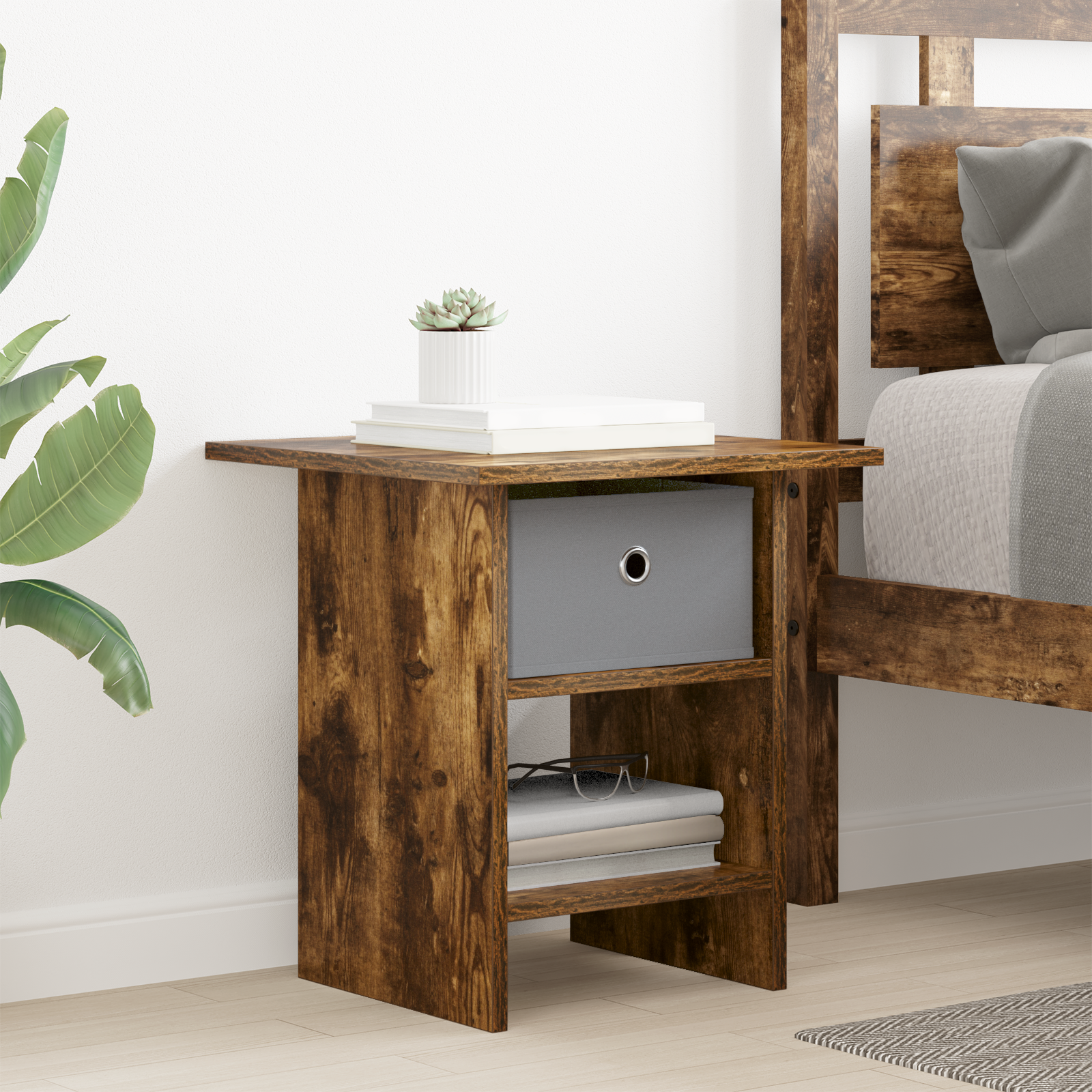 Sengebord 2 pcs Røget eg 41 x 40 x 45 cm Konstrueret træ