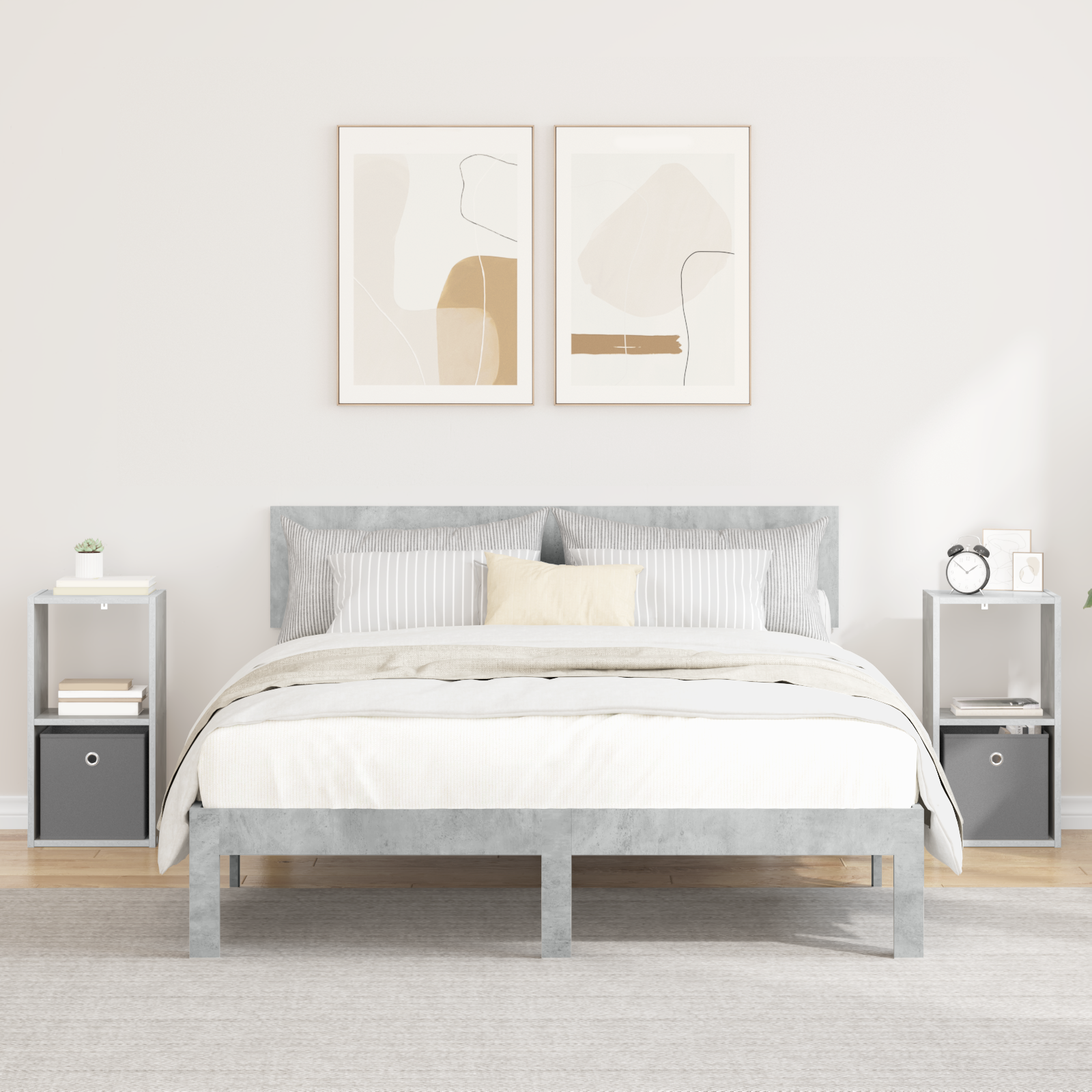 Sengebord 2 pcs Beton Grå 30,5 x 27 x 59,5 cm Konstrueret træ