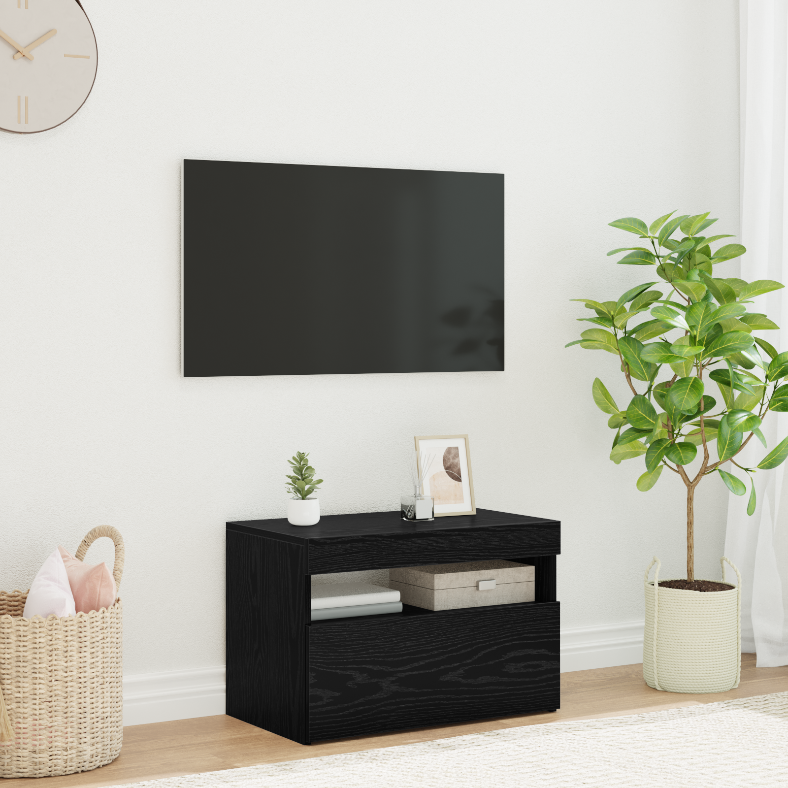 TV-skab med LED Sort eg 60 x 35 x 40 cm Konstrueret træ