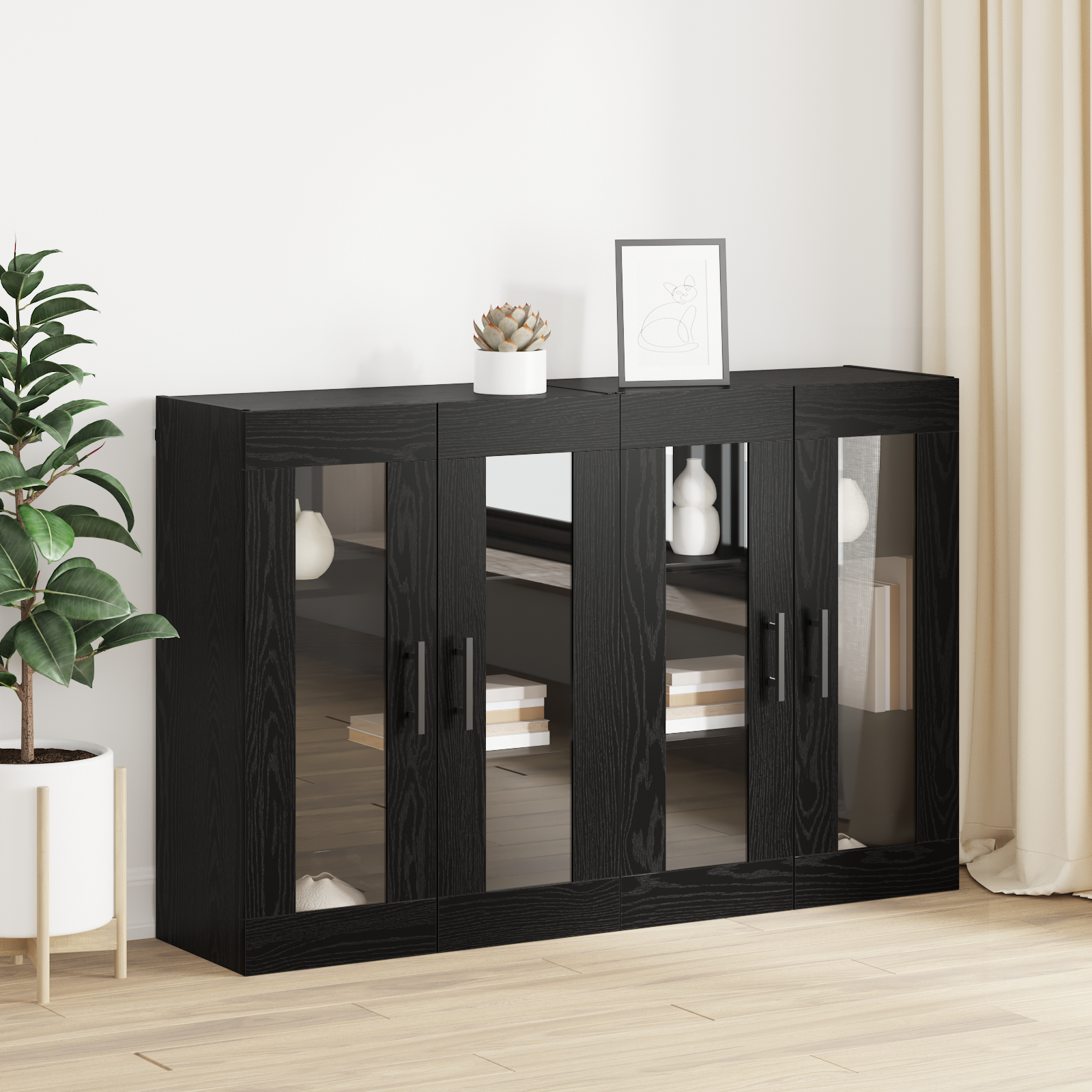Væghængte skabe 2 pcs Sort eg 69,5 x 34 x 90 cm Konstrueret træ