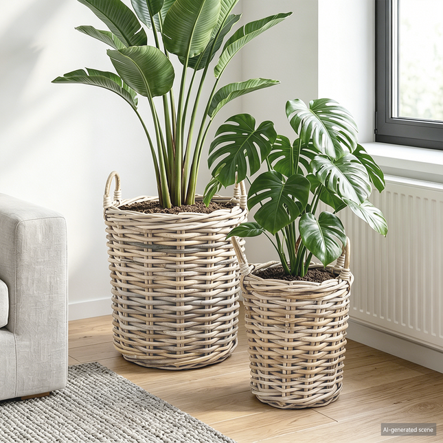 Planter Kurv med opbevaring 2 stk. Naturlig grå Kubu rattan