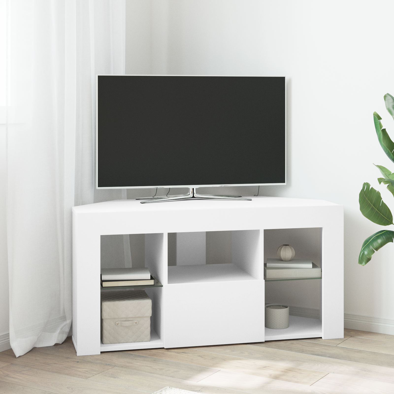 Hjørne LED TV Skab Hvid 100 x 40 x 50 cm Konstrueret træ