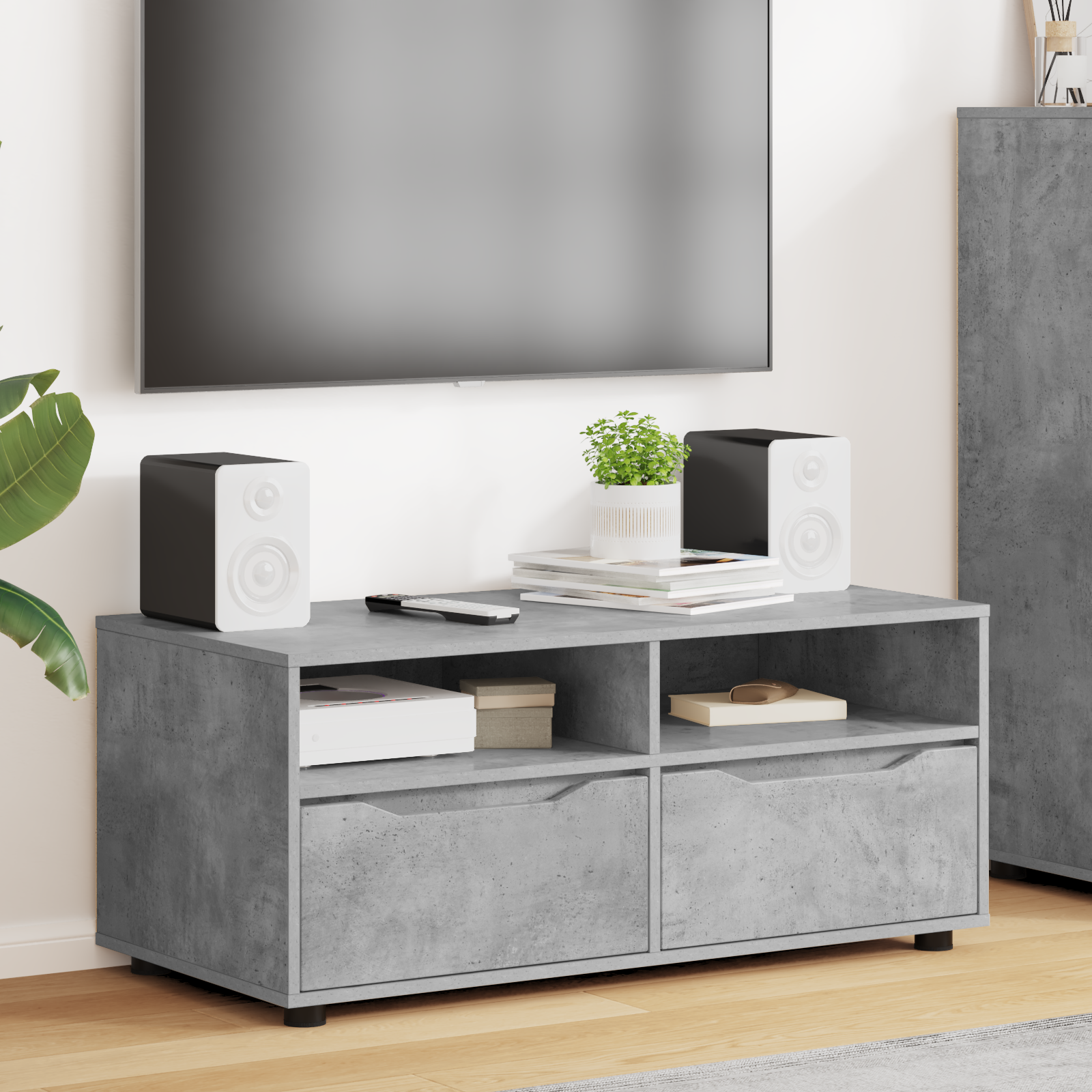 TV-skab med skuffe Beton Grå 100 x 48 x 43 cm Konstrueret træ