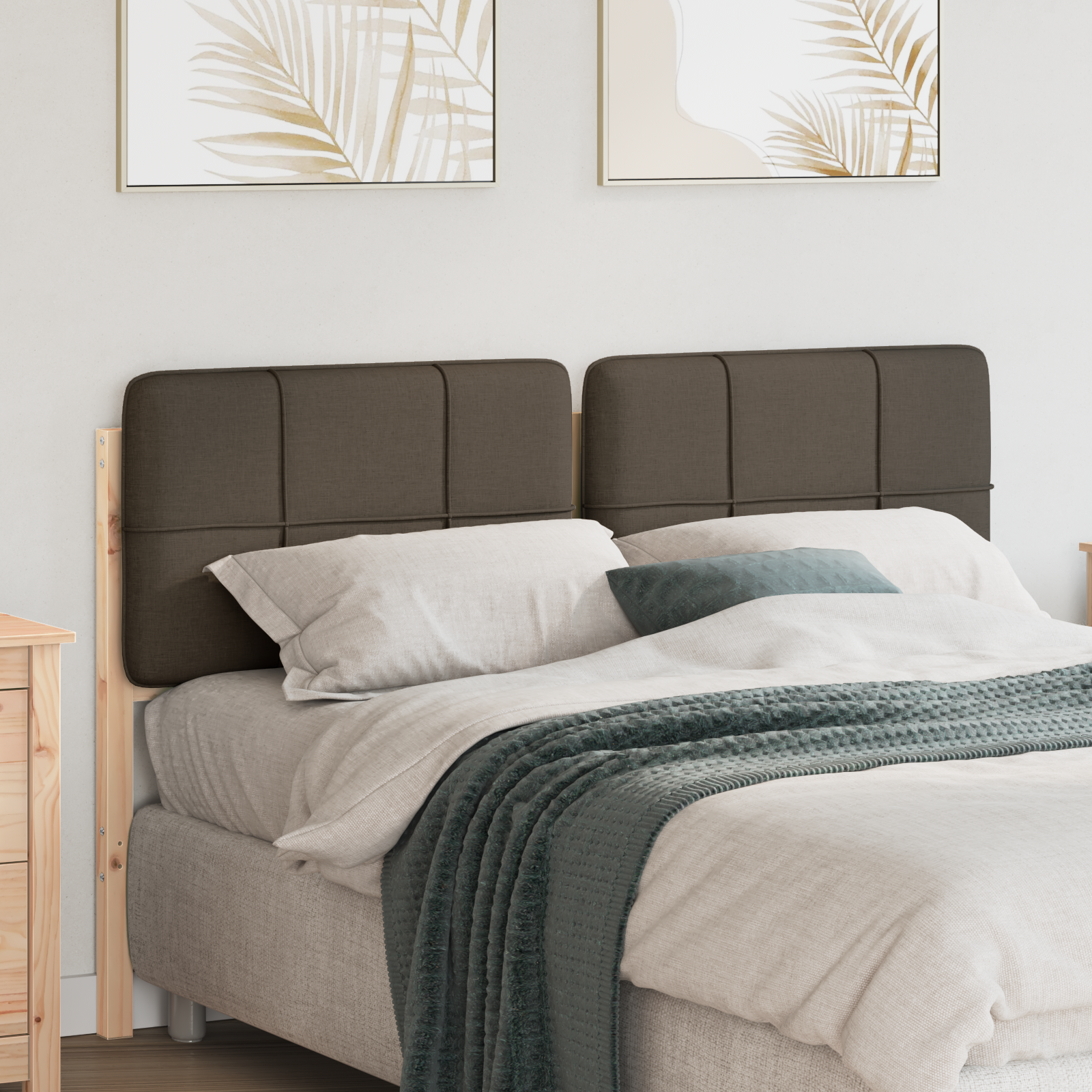 Polstret sengegavl Brun og Taupe 160 cm Massiv fyrretræ