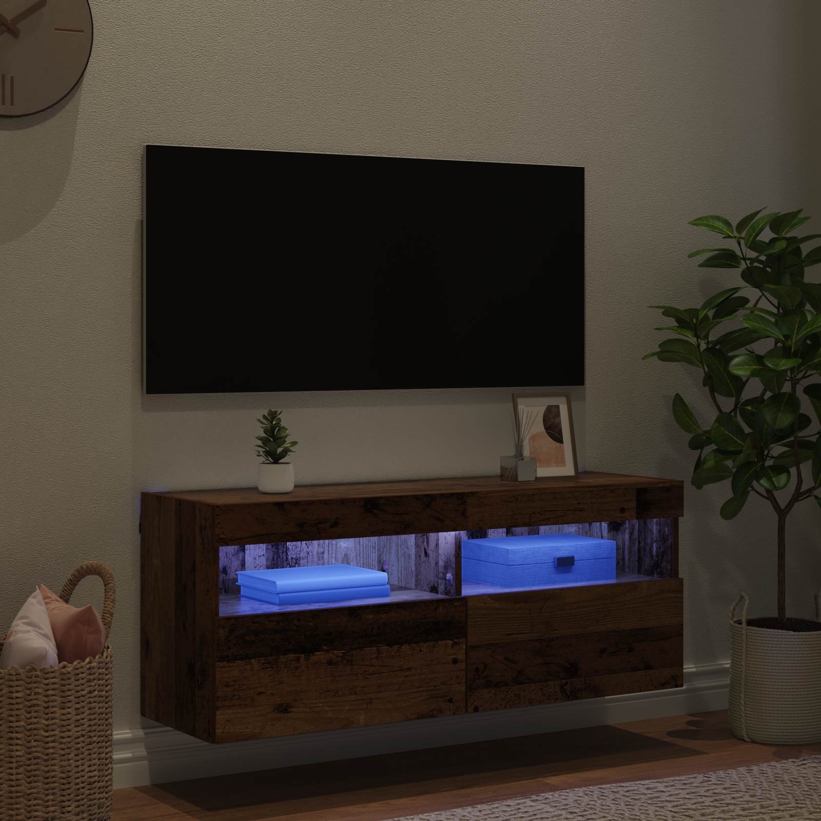 TV vægskab med LED Gammelt træ 100 x 30 x 40 cm Konstrueret træ