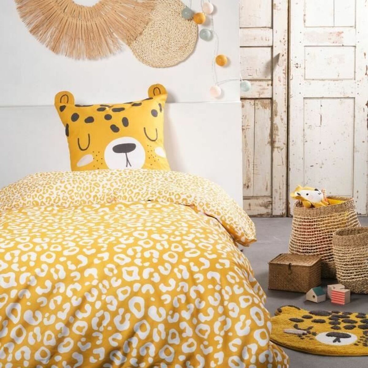 Dynebetræk sæt TODAY Gul Jaune 140 x 200 cm Leopard
