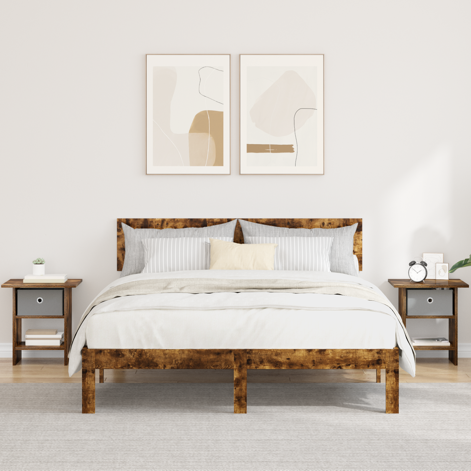 Sengebord 2 pcs Røget eg 41 x 40 x 45 cm Konstrueret træ