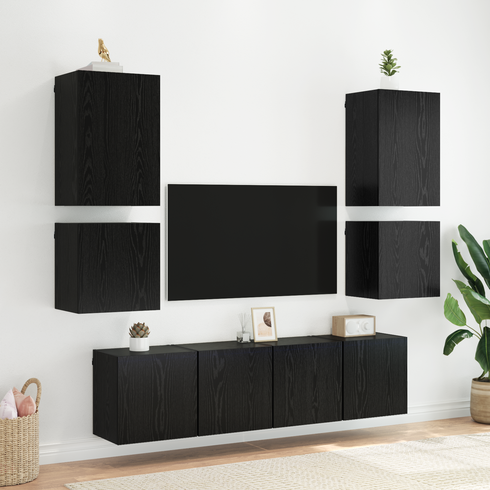 TV vægskab Vægmonteret Sort eg 40,5x30x40cm Konstrueret træ