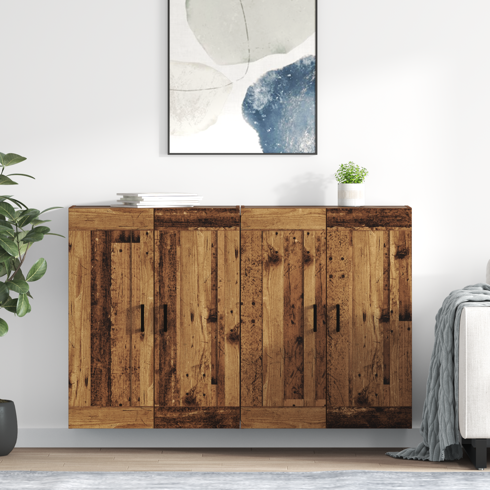 Væghængt skab Vægmonteret 2 pcs Gammelt træ 69,5 x 34 x 90 cm
