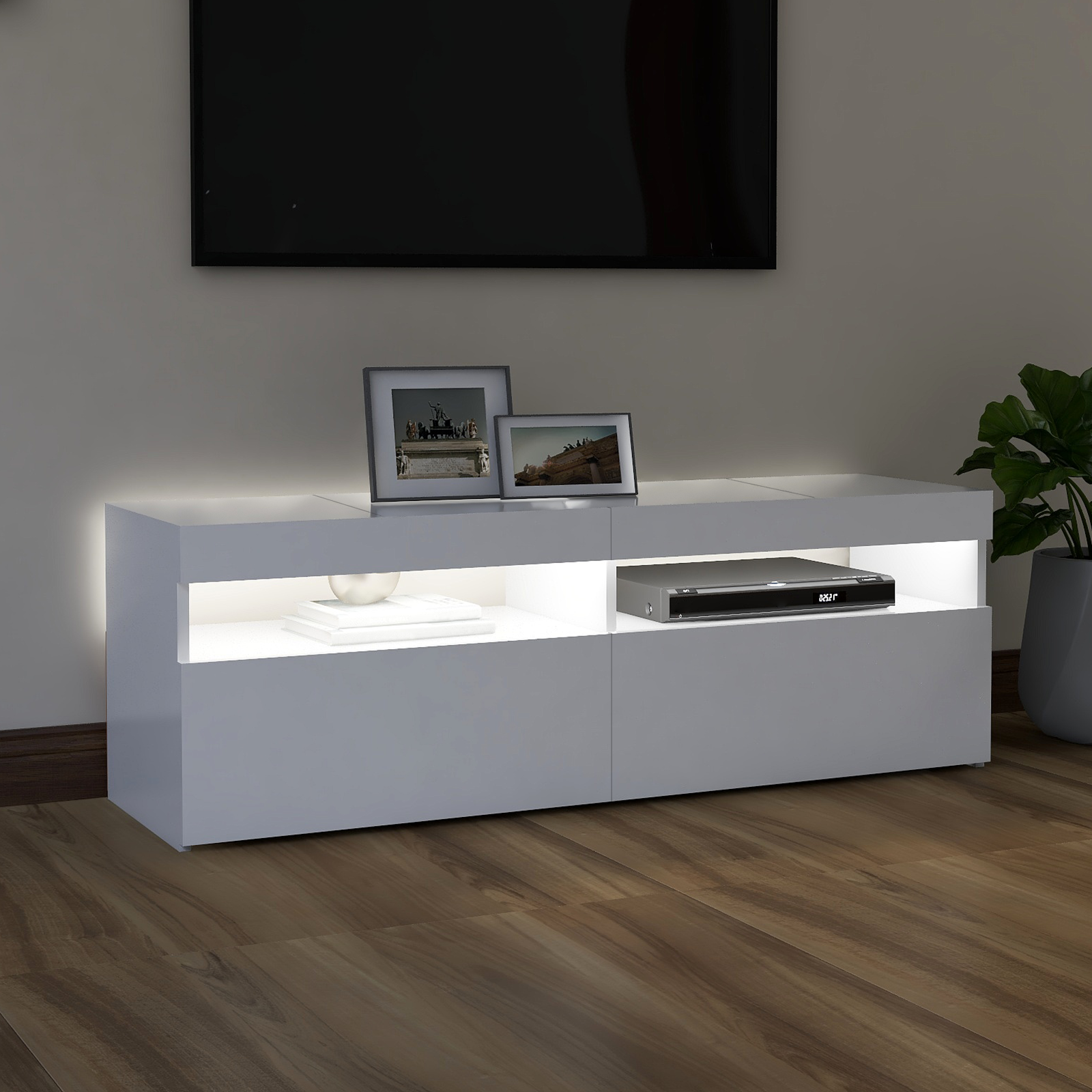 tv-skab med LED-lys 120x35x40 cm hvid