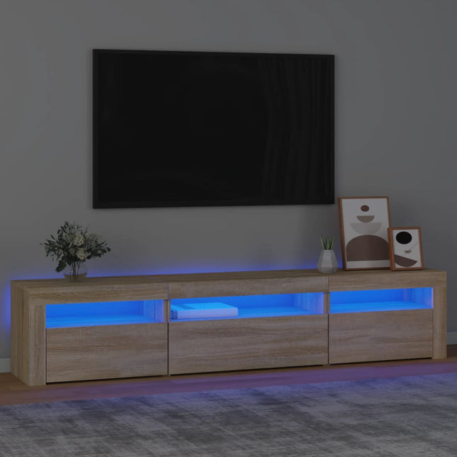 tv-bord med LED-lys 195x35x40 cm sonoma-eg