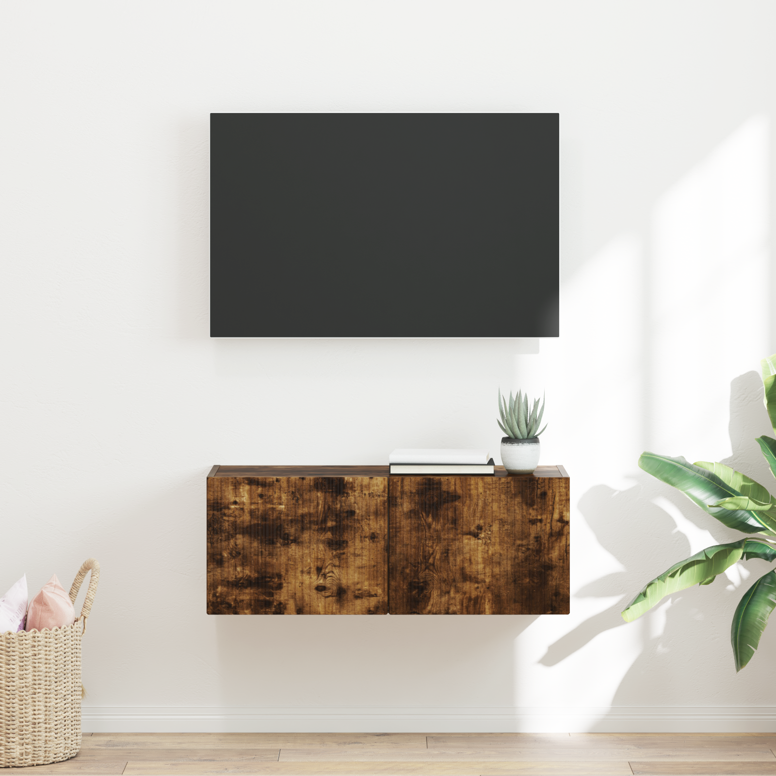 TV vægskab Røget eg 78,5 x 31 x 29,5 cm Konstrueret træ