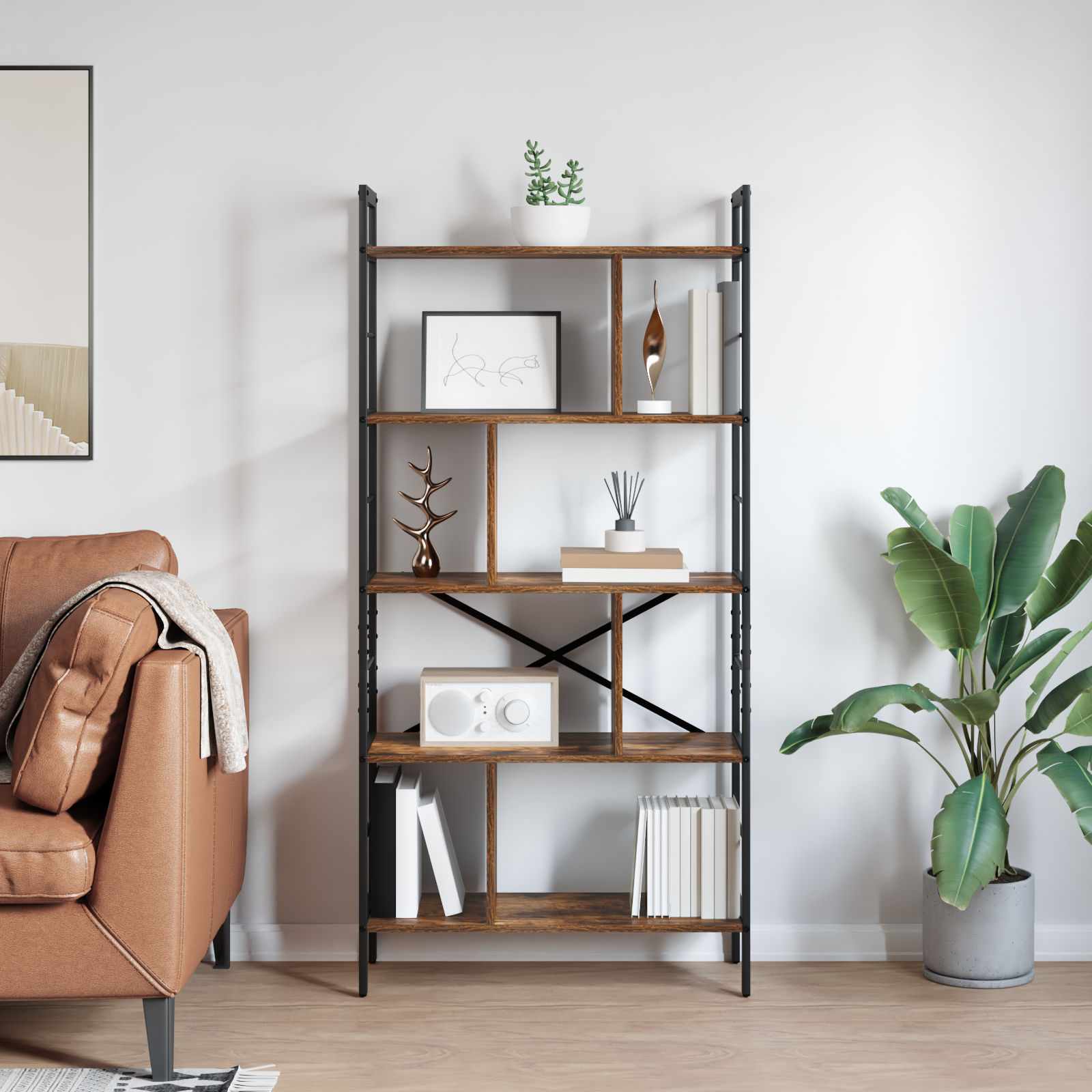 Bogreol Røget eg 75 x 30 x 156 cm Konstrueret træ