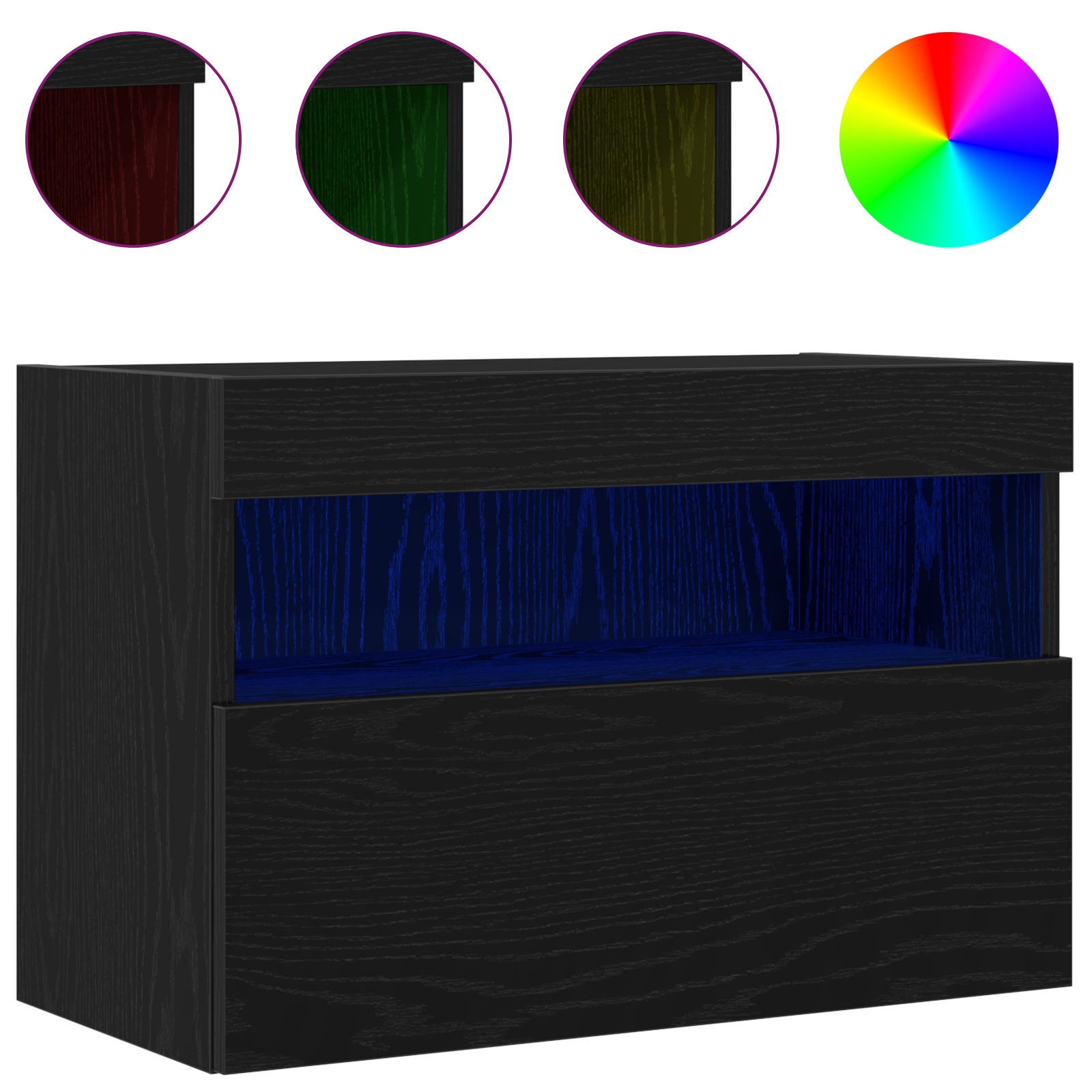 TV vægskab med LED Sort eg 60 x 30 x 40 cm Konstrueret træ