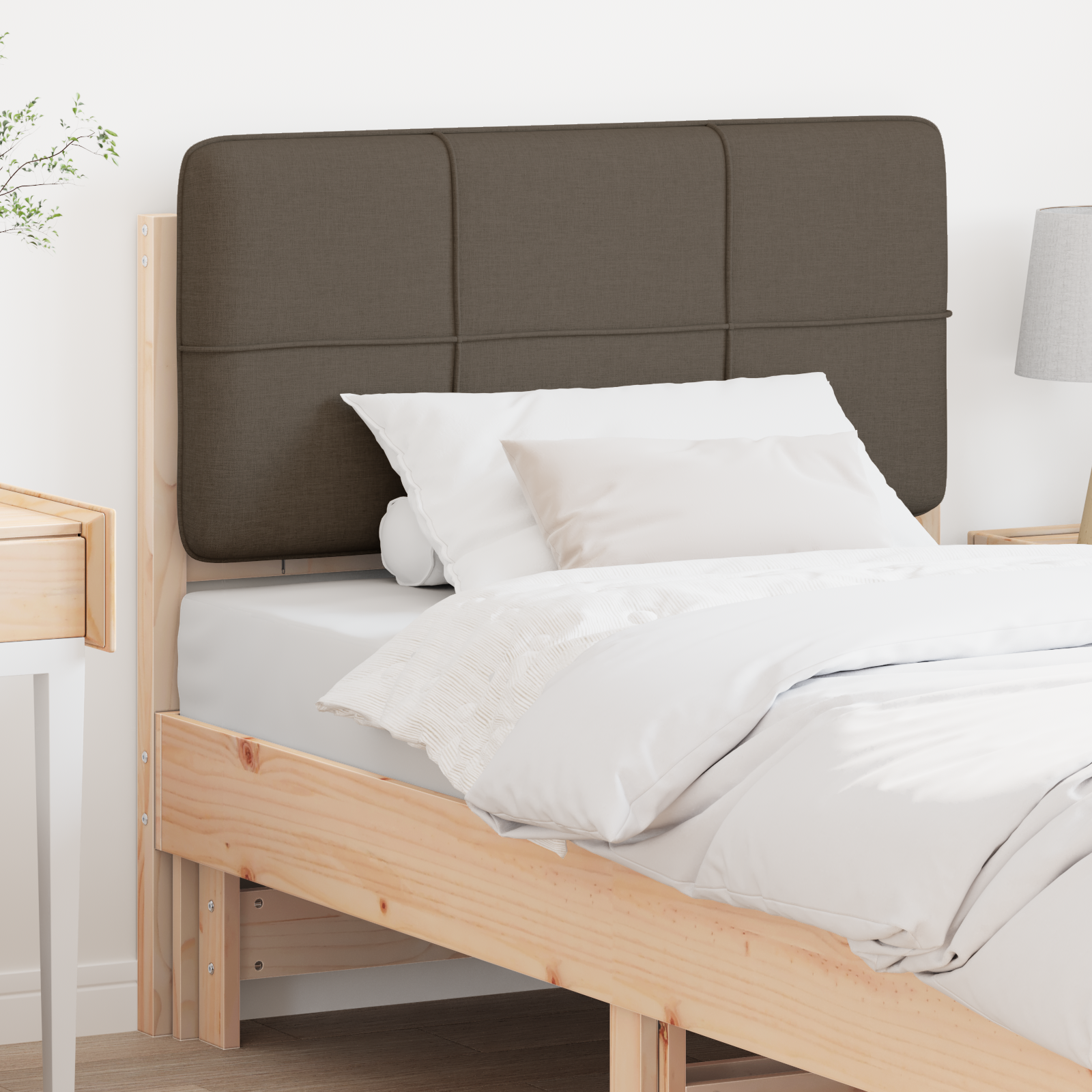 Polstret sengegavl Brun og Taupe 80 cm Massiv fyrretræ