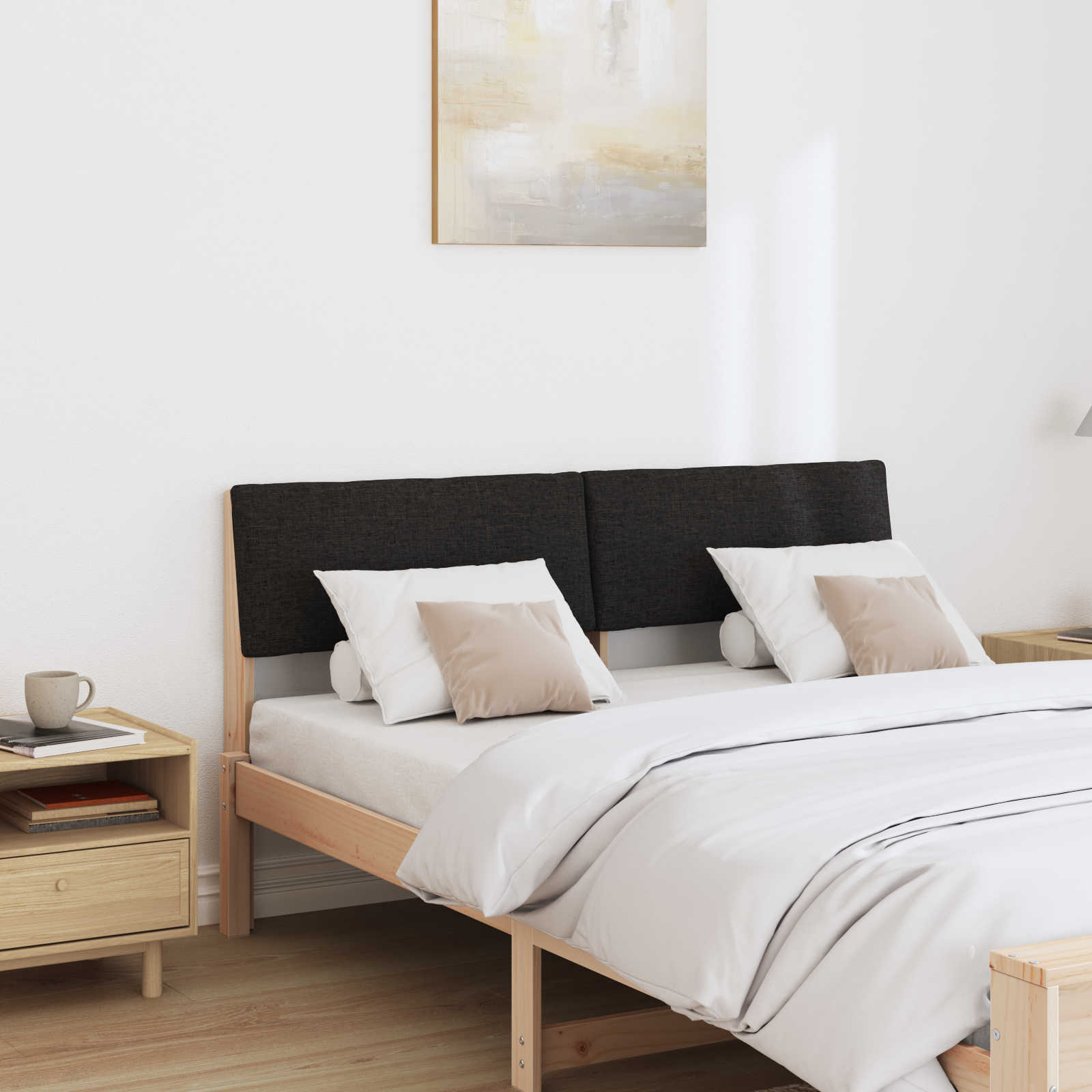 Polstret sengegavl Sort 160 cm Massiv fyrretræ