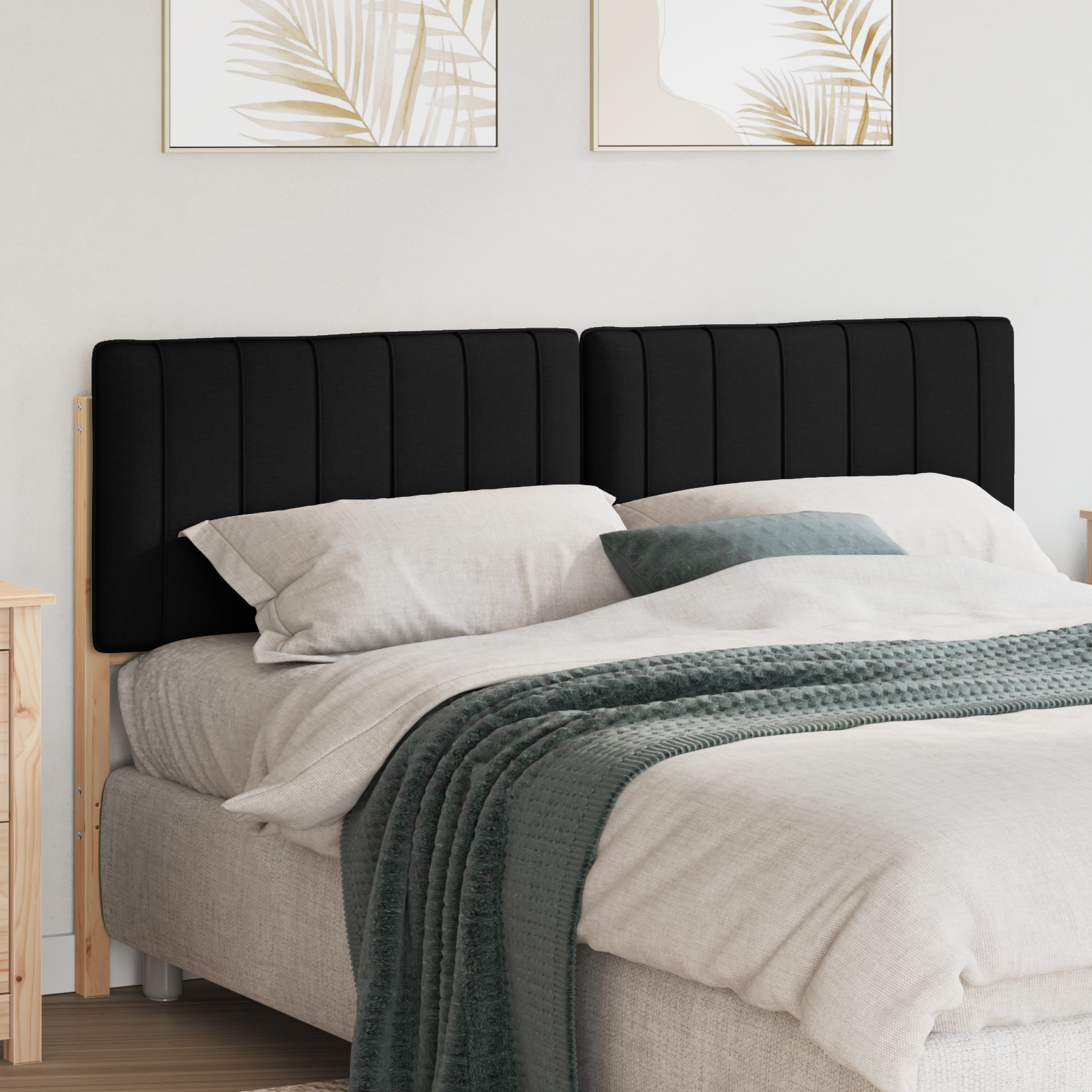 Polstret sengegavl Brun og sort 160 cm Massiv fyrretræ