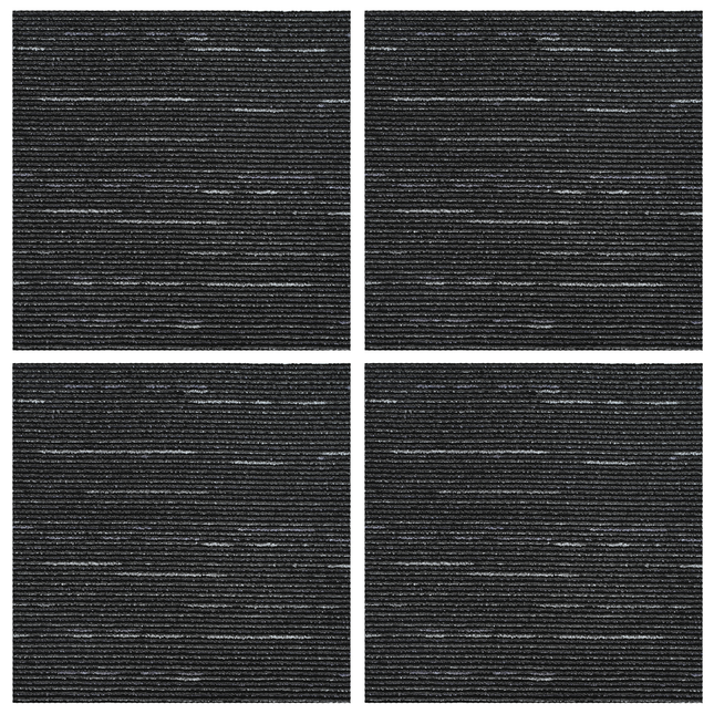 Tæppeflise Stribet Sort 50 x 50 cm 4 pcs PP og Bitumen