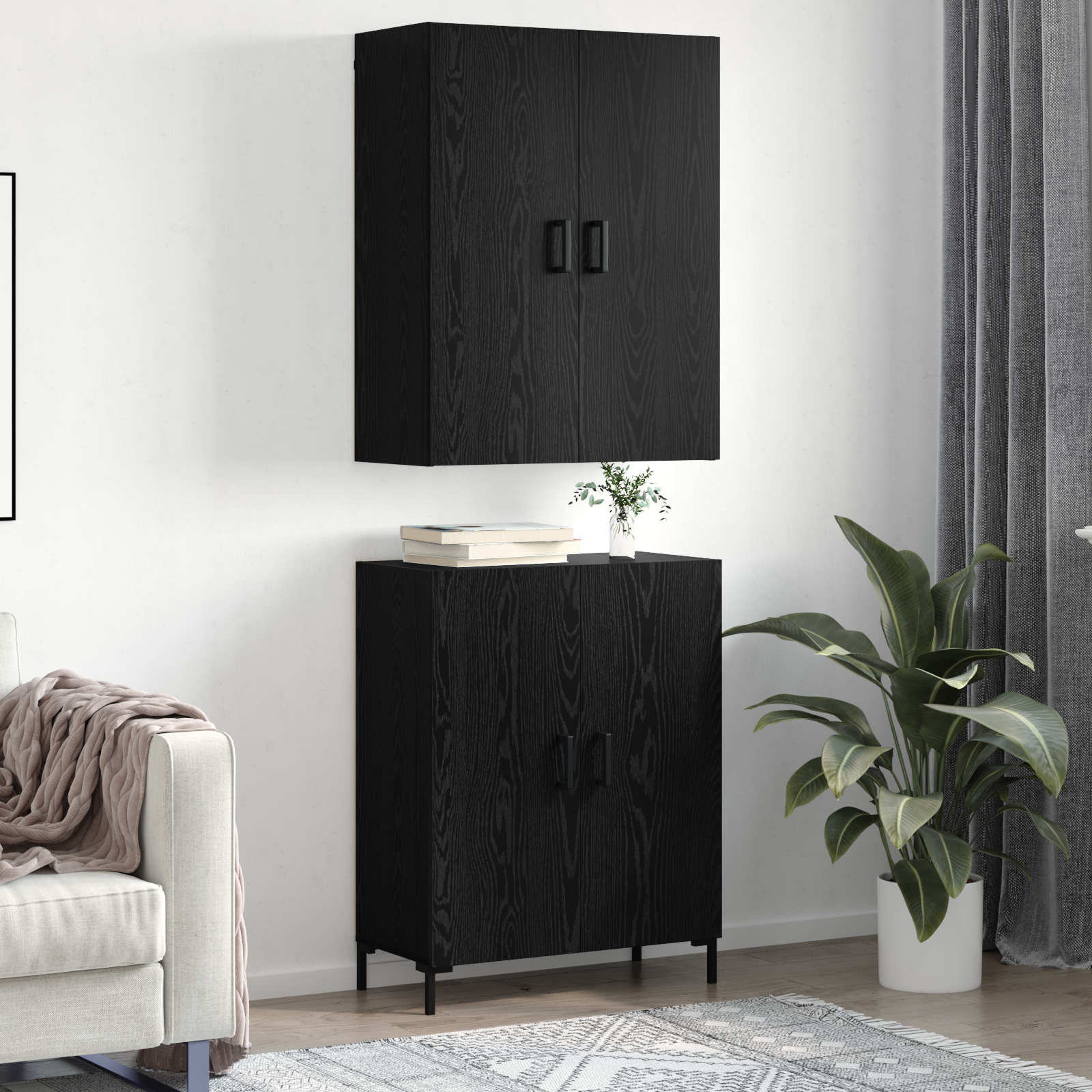 Highboard Sort eg 69,5 x 34 x 180 cm Konstrueret træ