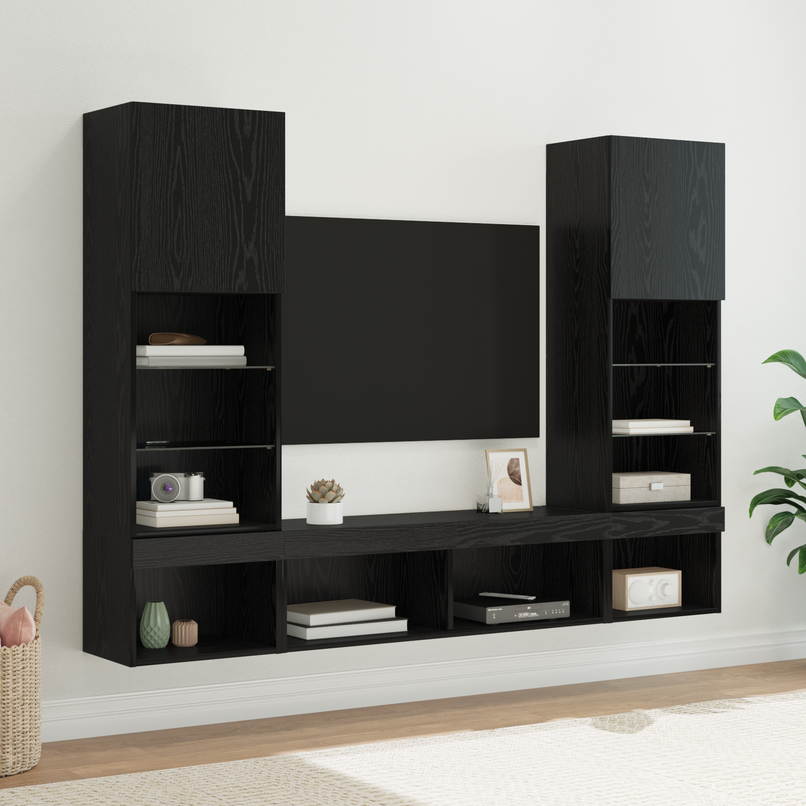 TV vægenheder med LED 5 pcs 40,5 x 30 x 102 cm Sort eg