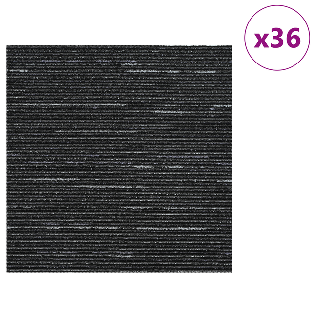 Tæppeflise Stribet Sort 50 x 50 cm 36 pcs PP og Bitumen