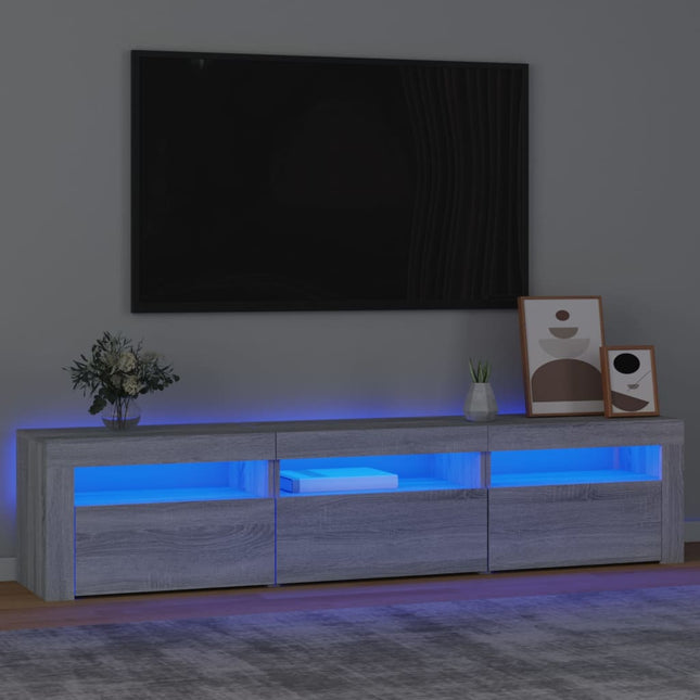 tv-bord med LED-lys 180x35x40 cm grå sonoma-eg
