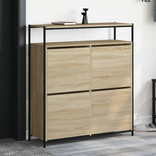 skoskab med 4 vippeskuffer 100x34x112 cm sonoma-eg