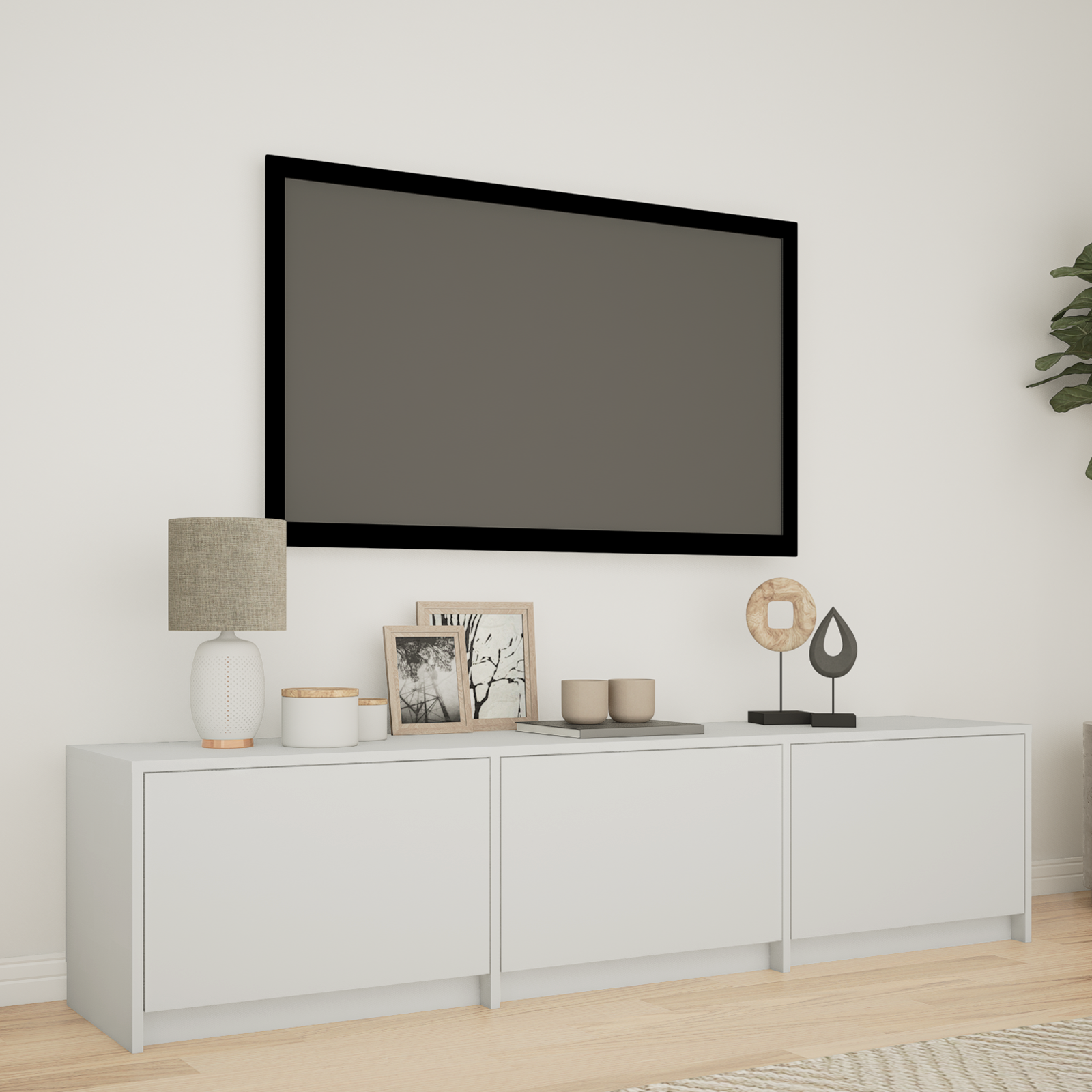 TV-bord med LED med LED Hvid 165 x 34 x 40 cm Konstrueret træ