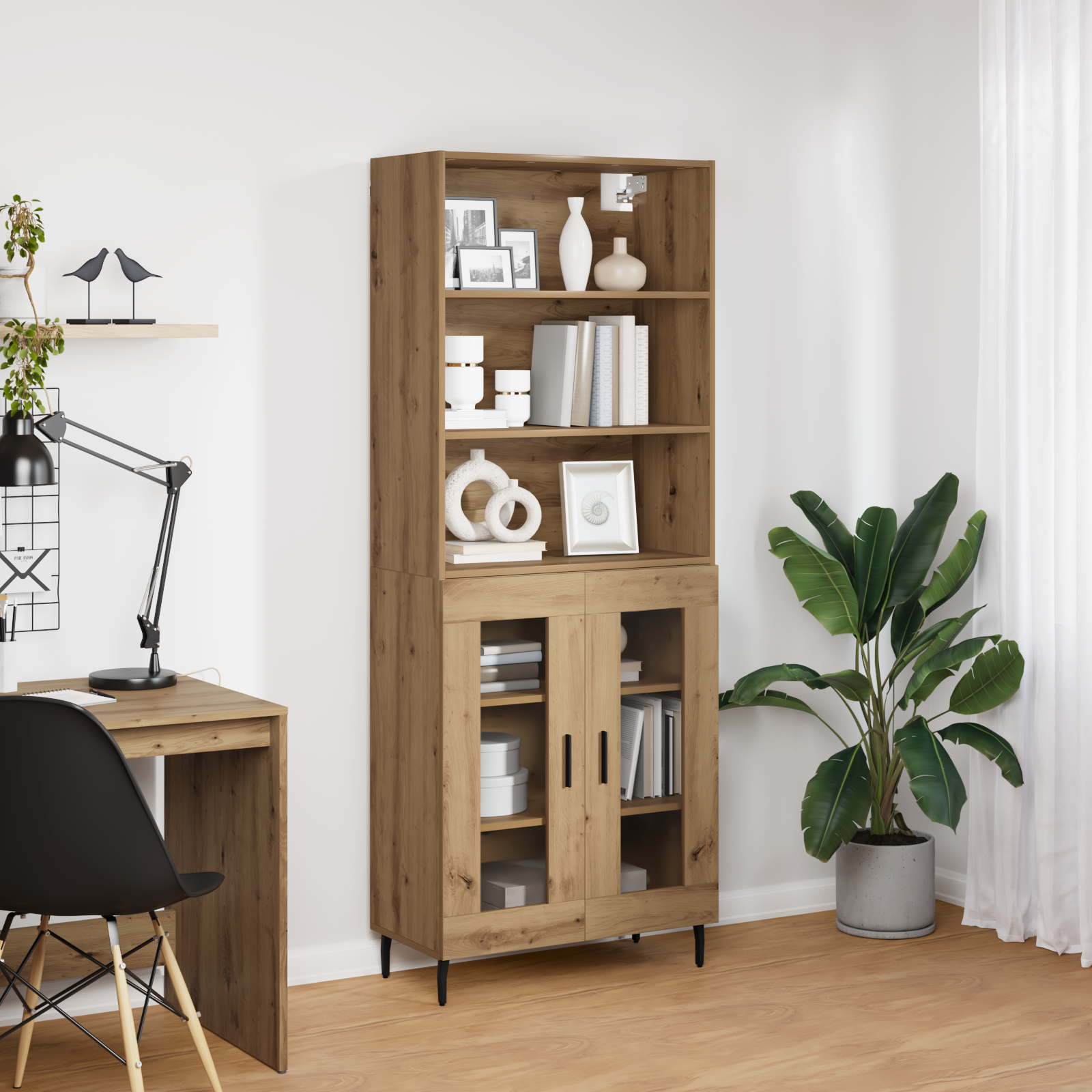 Highboard Artisan Egetræ 69,5 x 34 x 180 cm Ingeniørtræ og glas