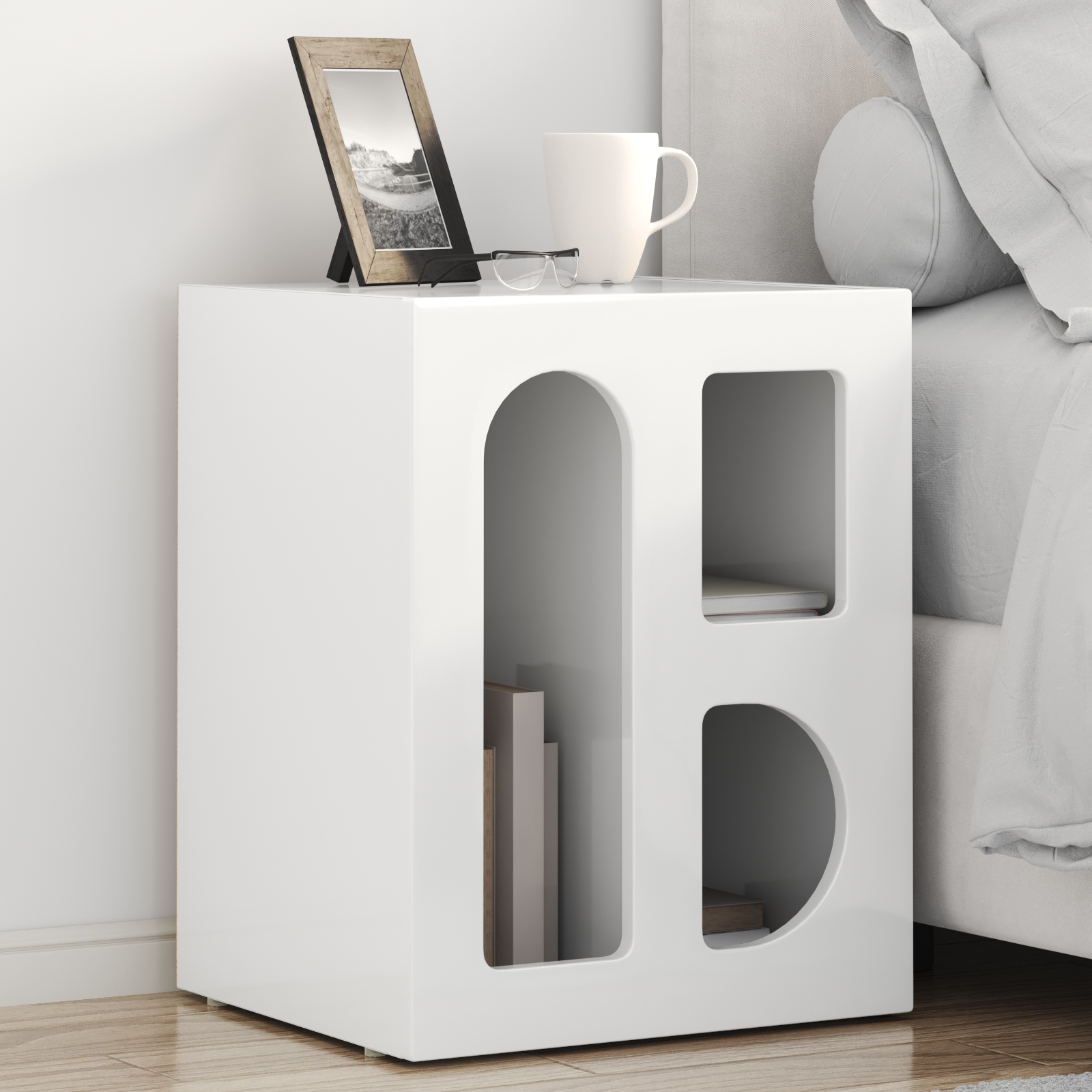 Sengebord 2 pcs Høj gloss hvid 40 x 35 x 50 cm Konstrueret træ