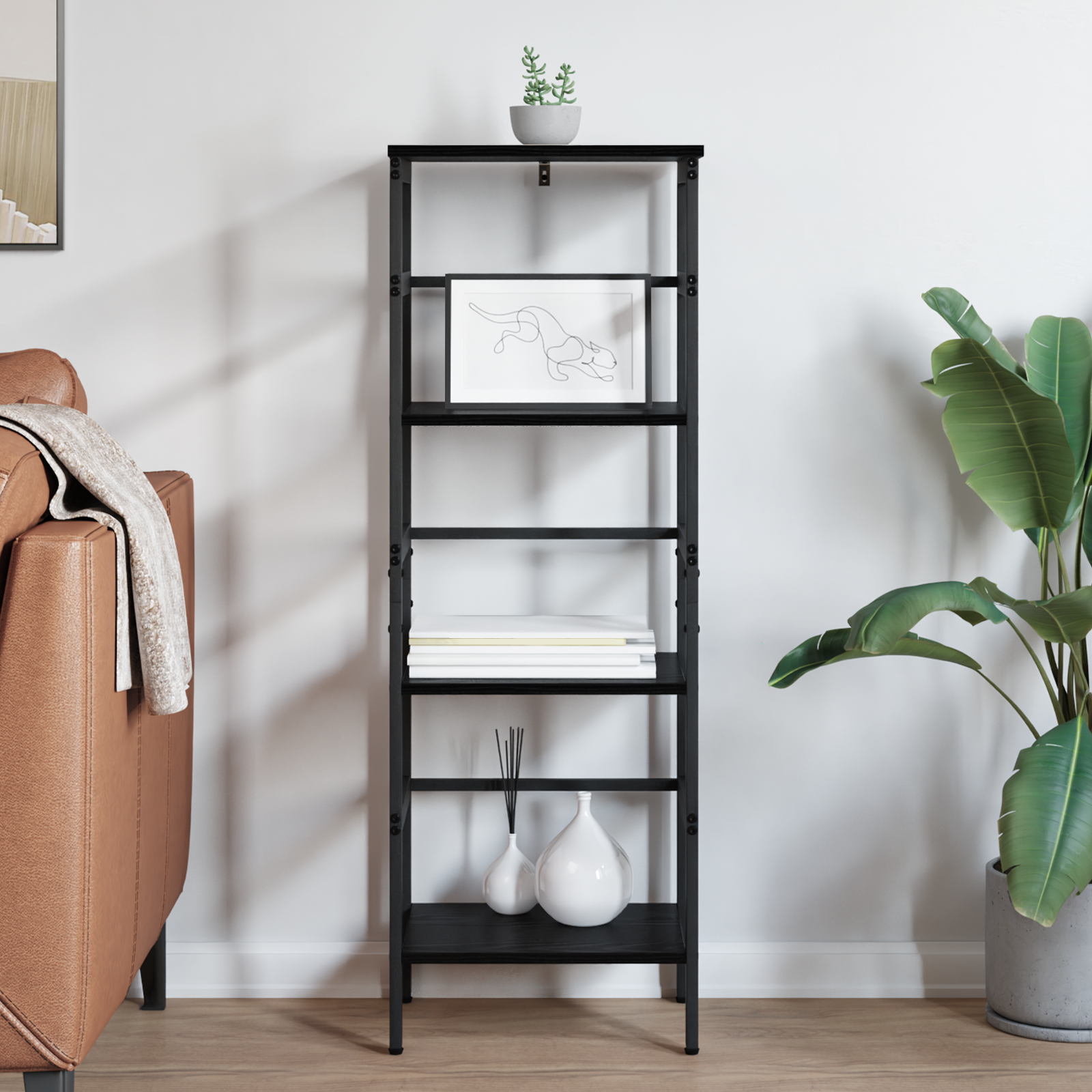 Bogreol Sort eg 40 x 29,5 x 115 cm Konstrueret træ