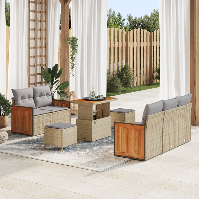 Havesofa Sæt med pude 8 pcs Beige og lys grå