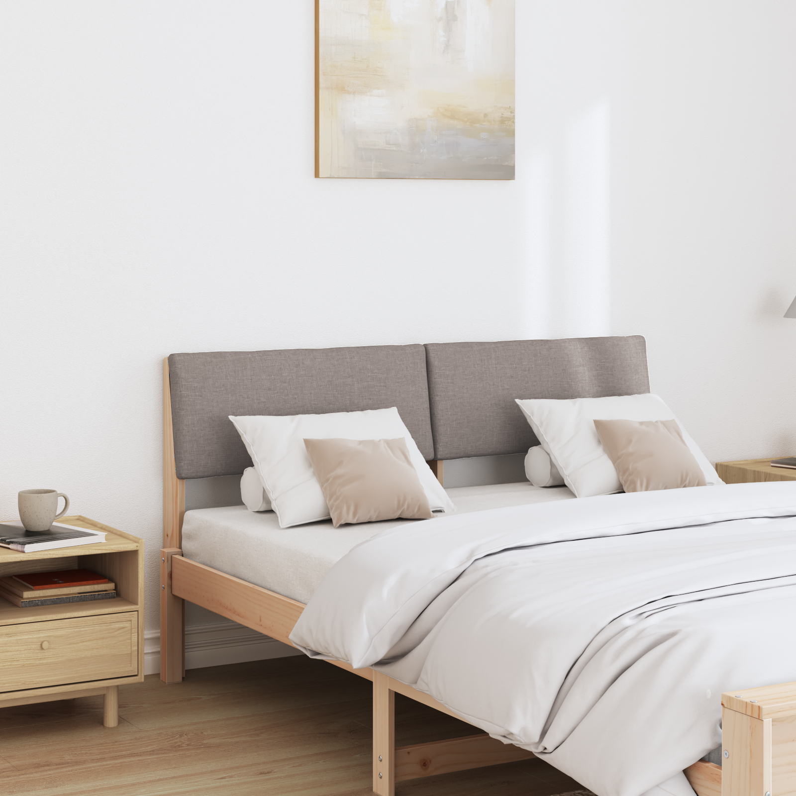 Polstret sengegavl Gråbrun 140 cm Massiv fyrretræ