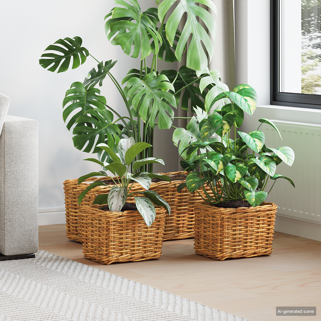 Planter Kurv med opbevaring 3 stk. Naturlig Brun Kubu rattan